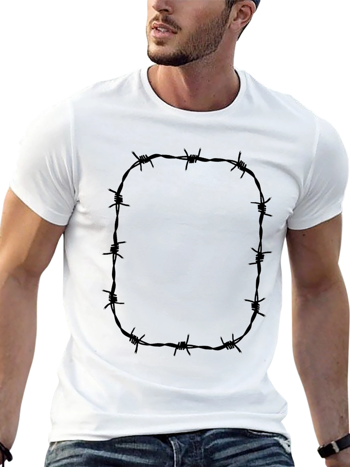 Barbed Wire Graphic Tee - Edgy Black T-Shirt