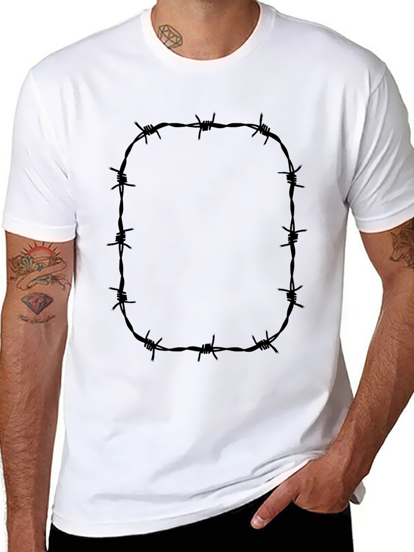Barbed Wire Graphic Tee - Edgy Black T-Shirt