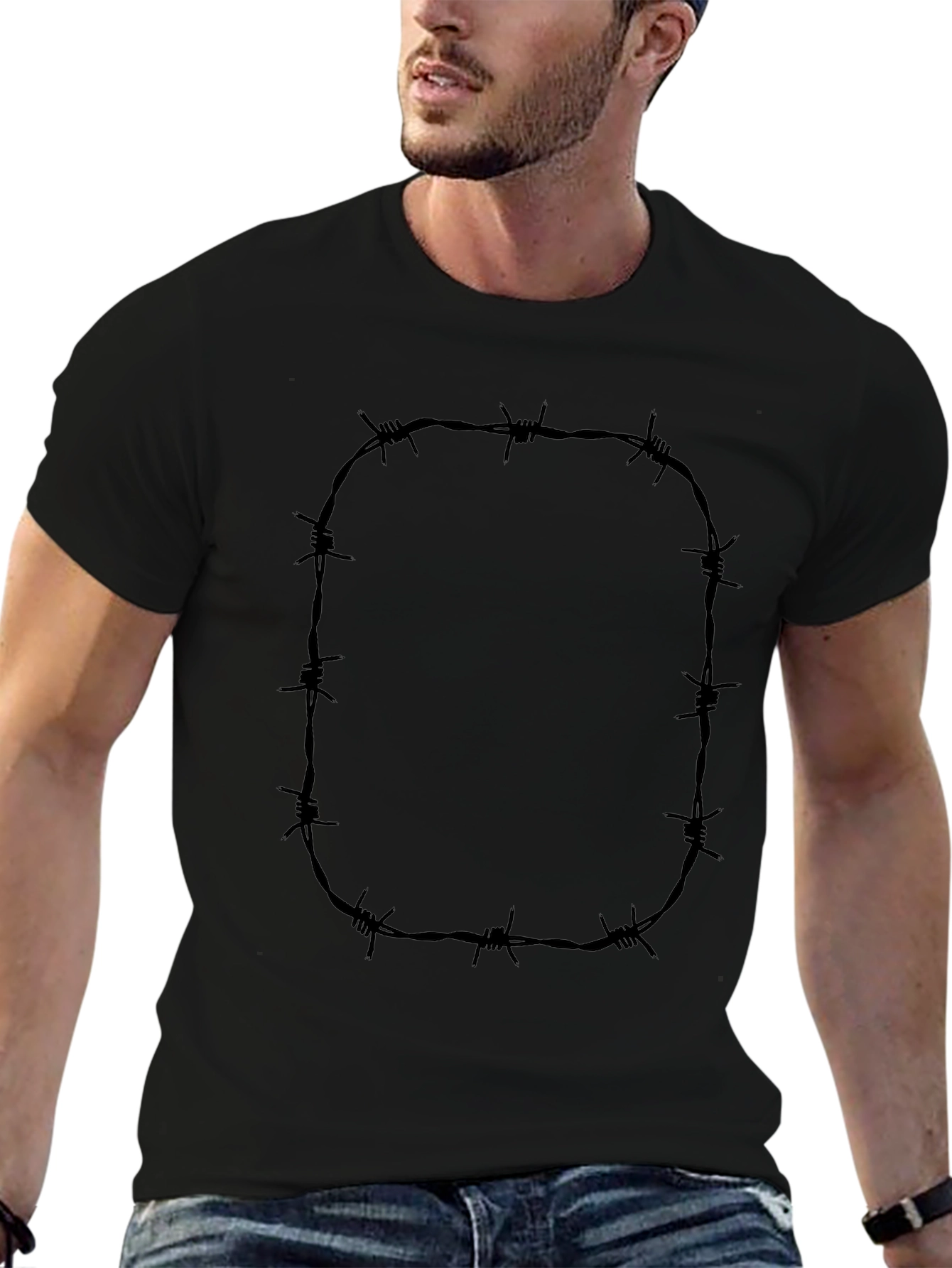 Barbed Wire Graphic Tee - Edgy Black T-Shirt