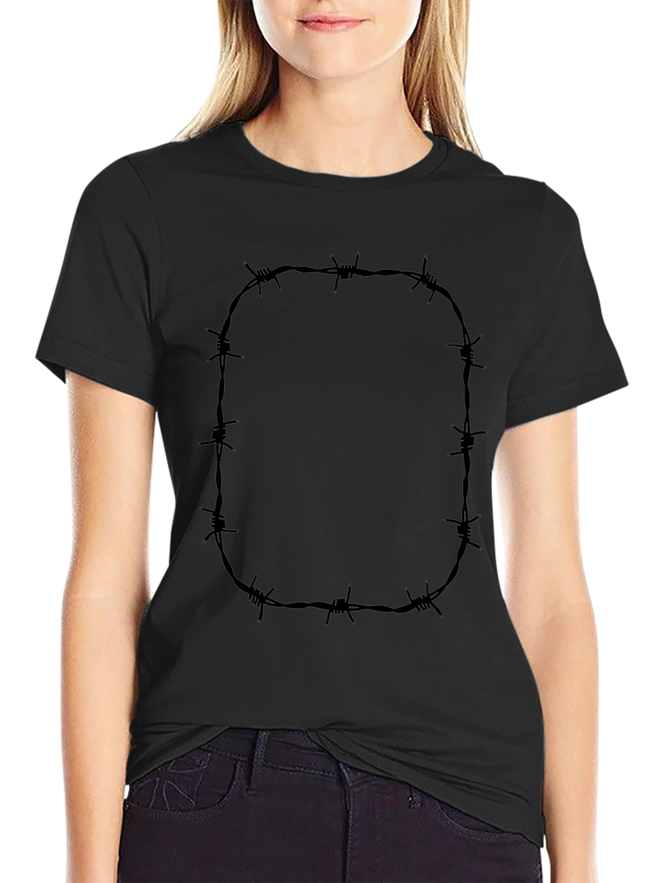 Barbed Wire Graphic Tee - Edgy Black T-Shirt
