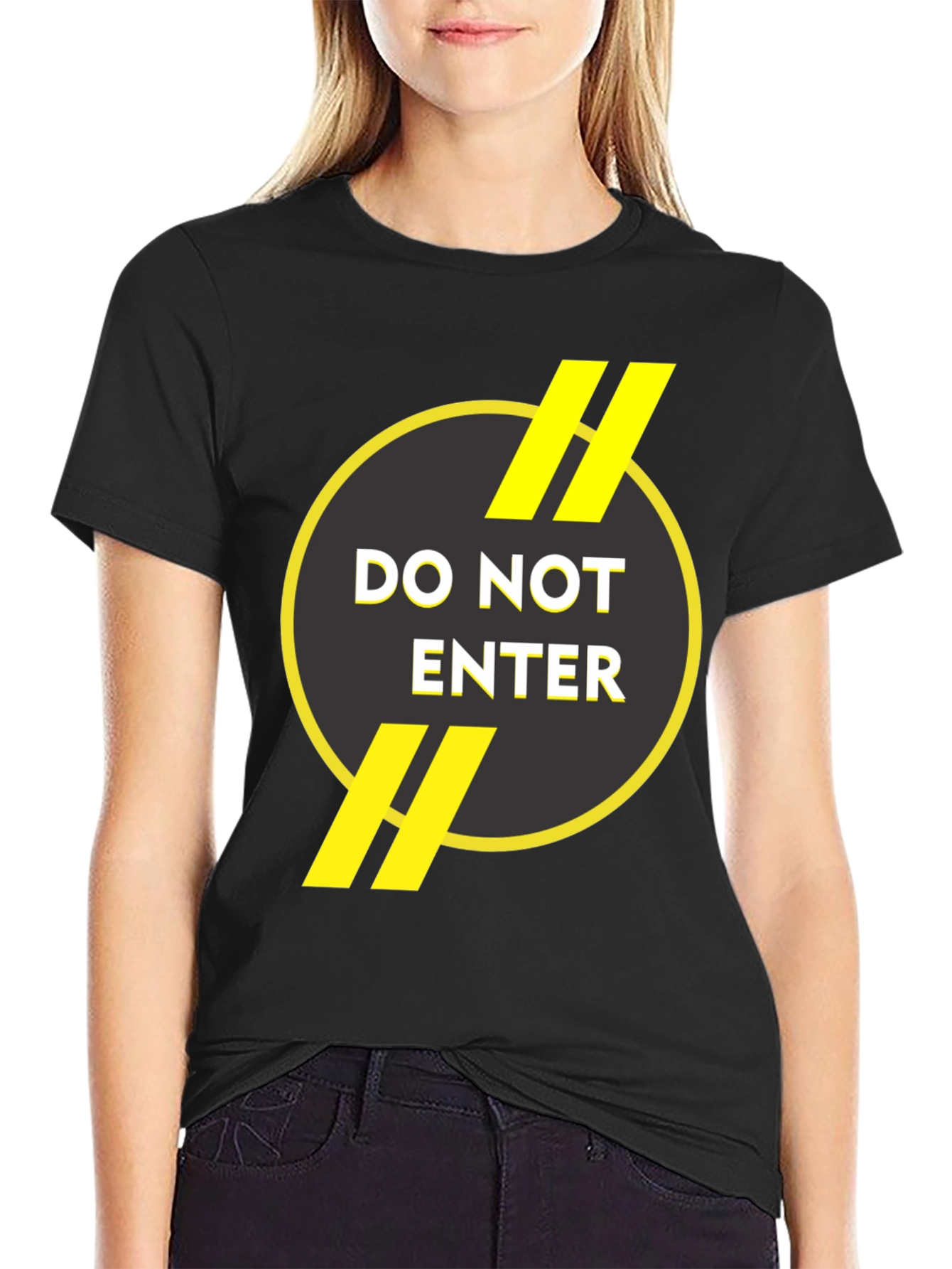 Do Not Enter Graphic Print Black T-Shirt