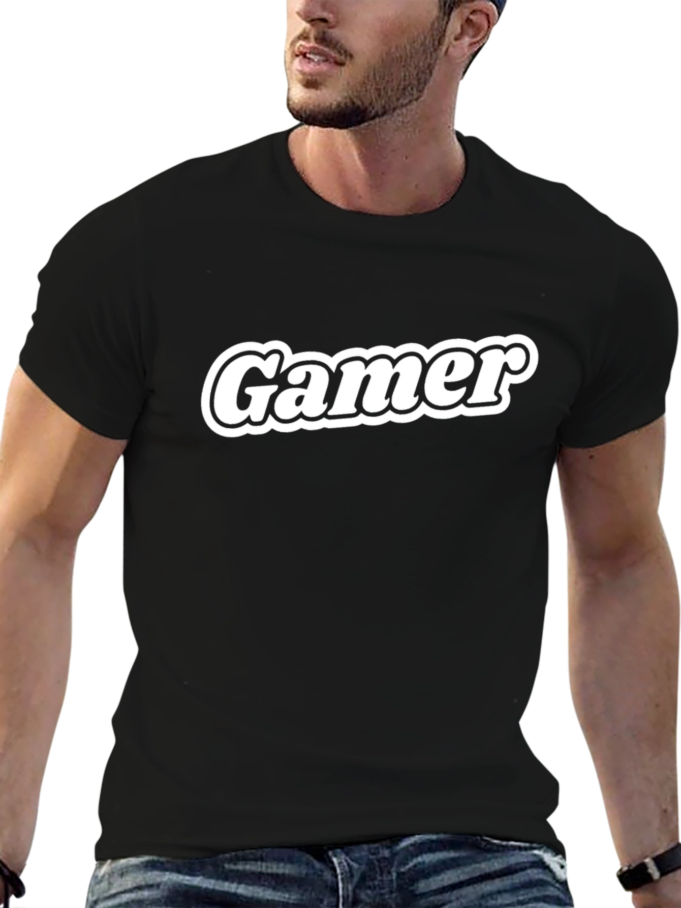 Gamer T-Shirt - Black Tee with Bold White Lettering