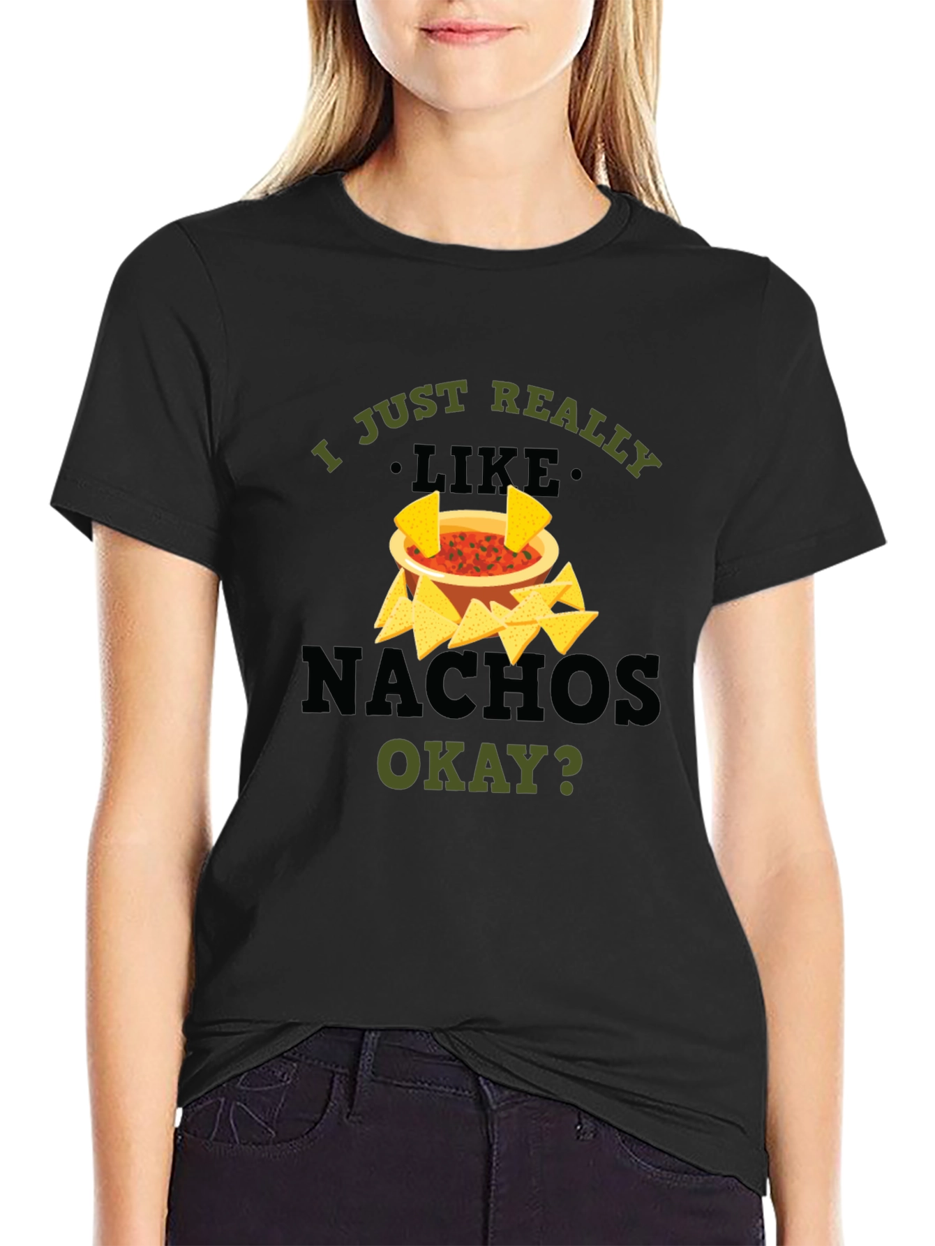 I Just Really Like Nachos Black Graphic T-Shirt
