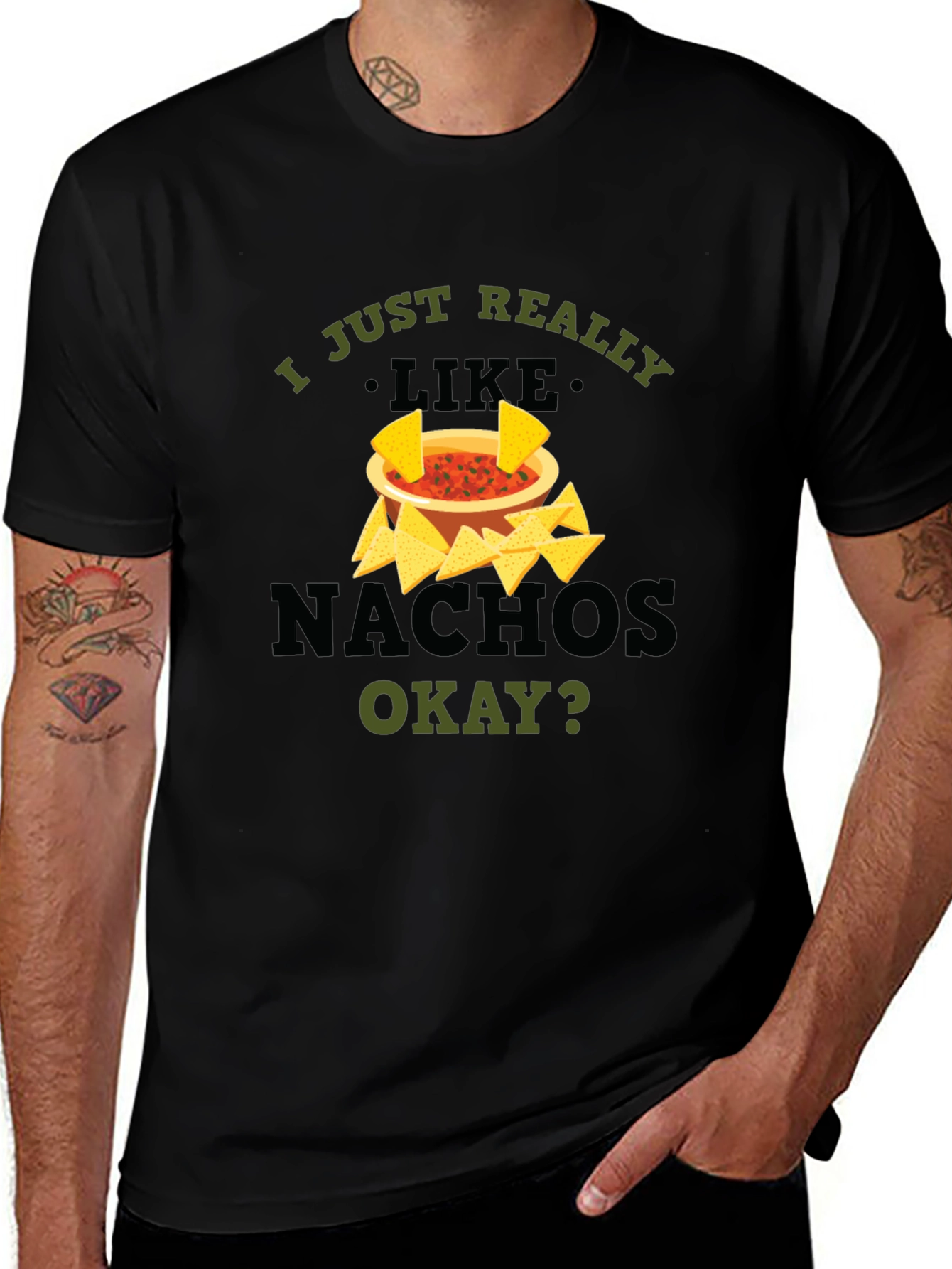 I Just Really Like Nachos Black Graphic T-Shirt