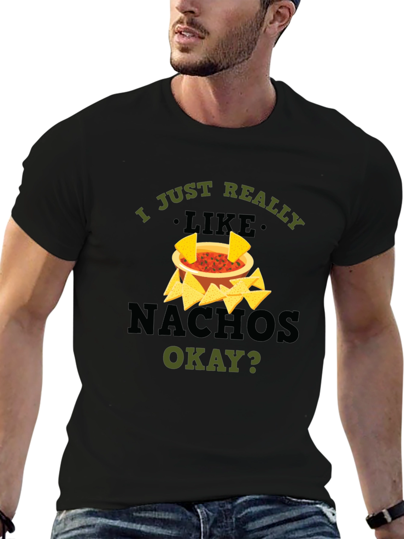 I Just Really Like Nachos Black Graphic T-Shirt