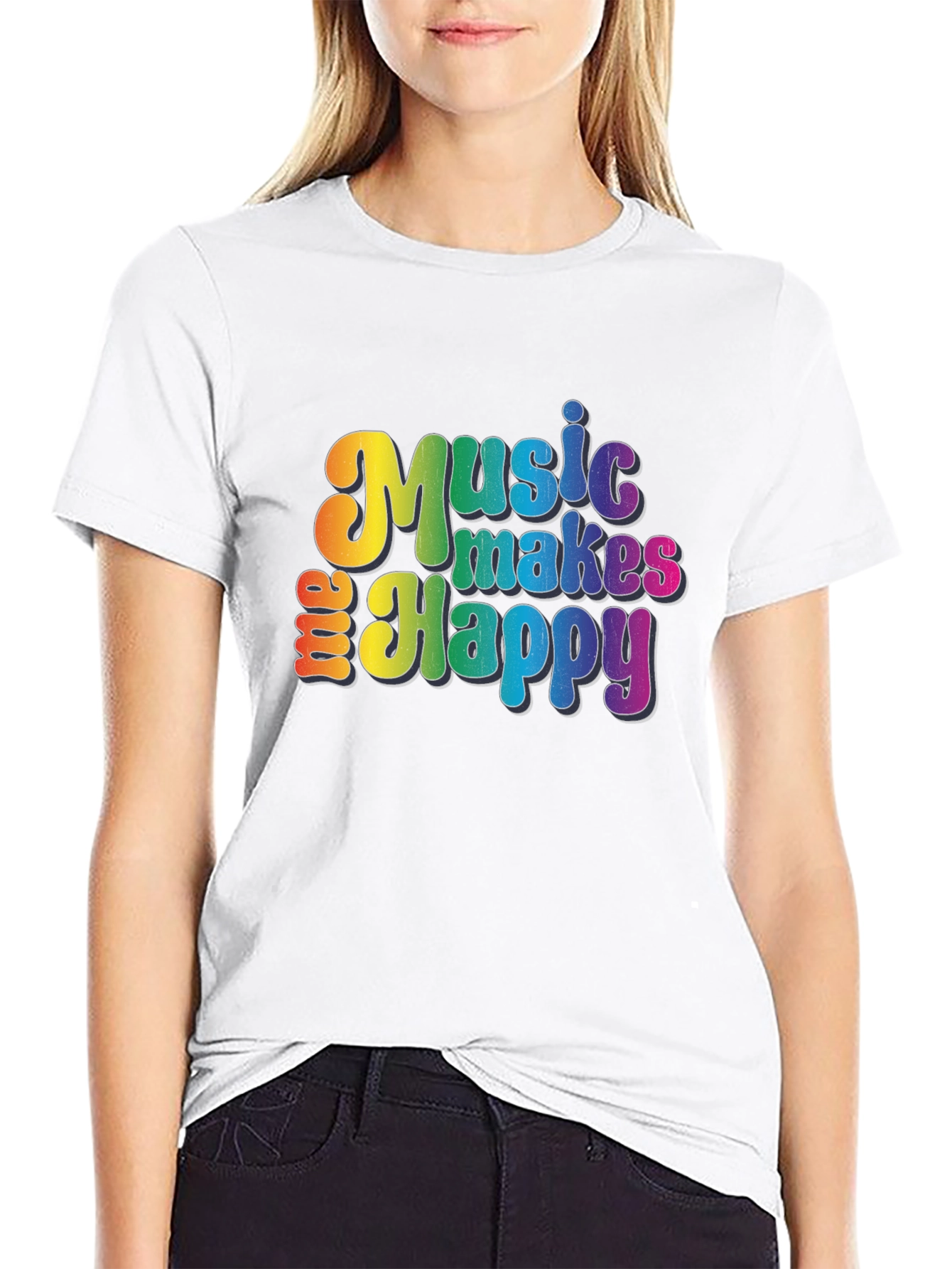 Music Makes Me Happy Graphic Tee - Rainbow Design