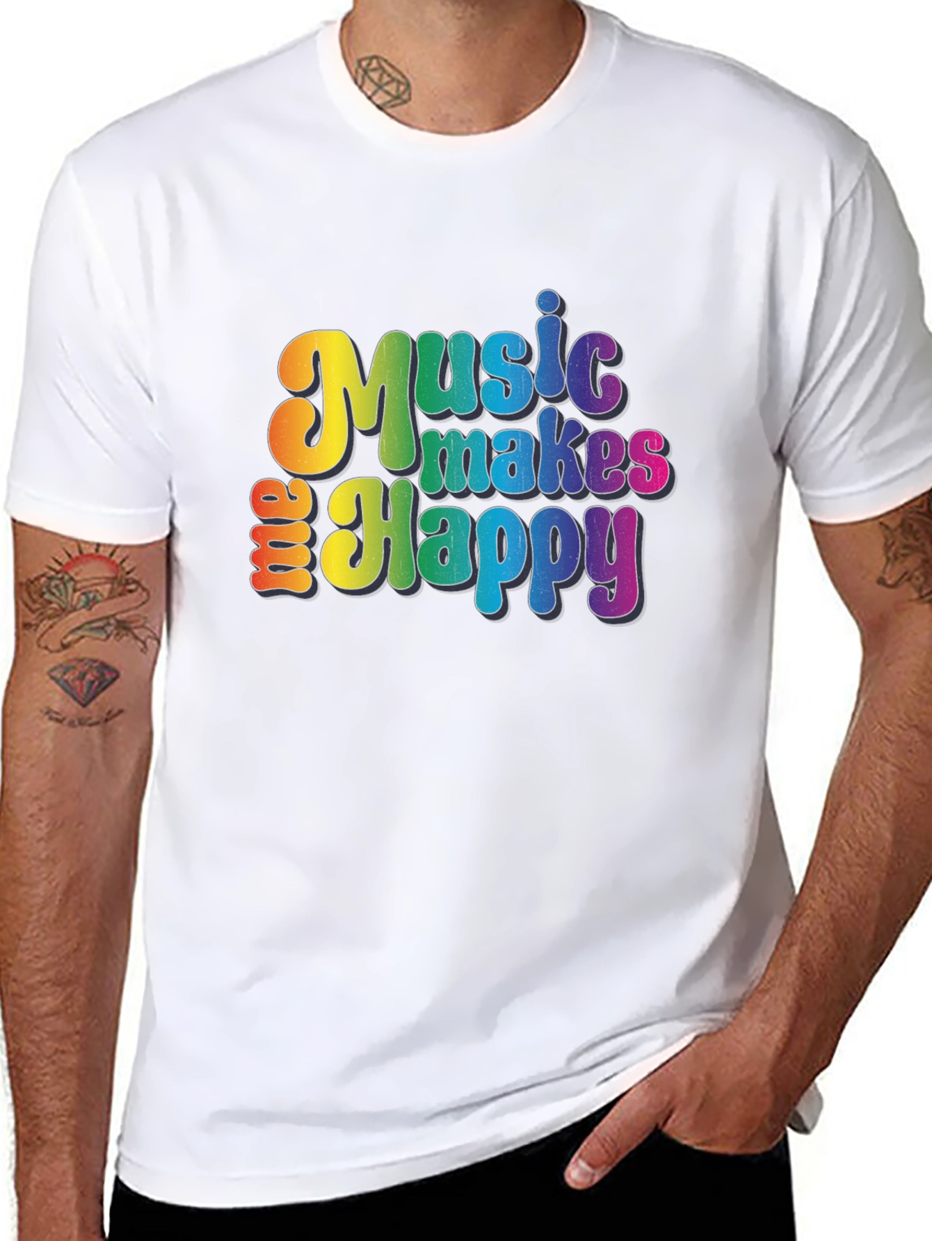 Music Makes Me Happy Graphic Tee - Rainbow Design