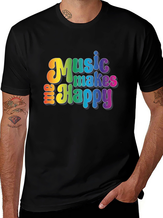 Music Makes Me Happy Graphic Tee - Rainbow Design