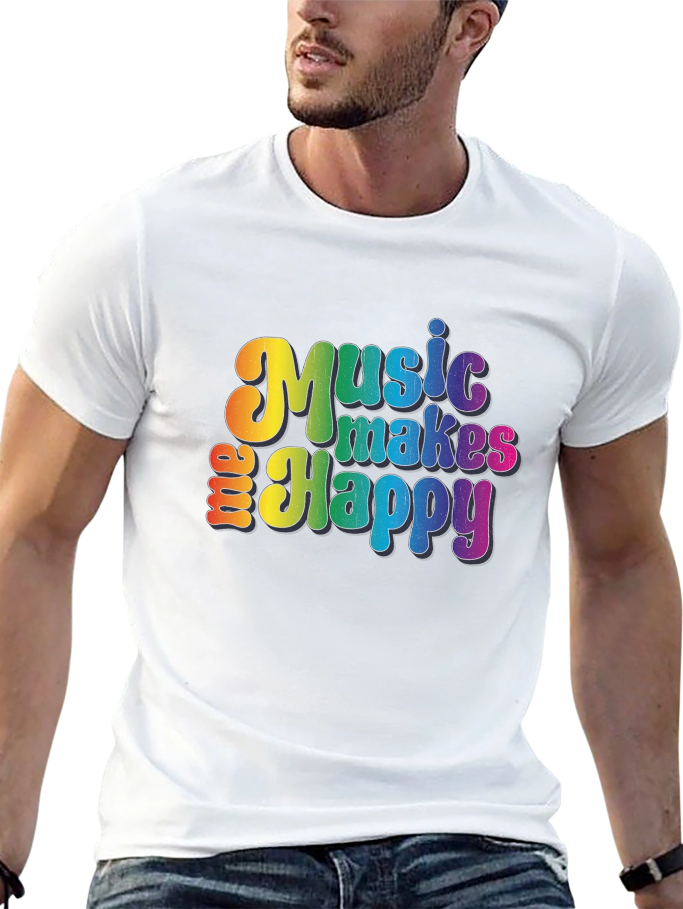 Music Makes Me Happy Graphic Tee - Rainbow Design