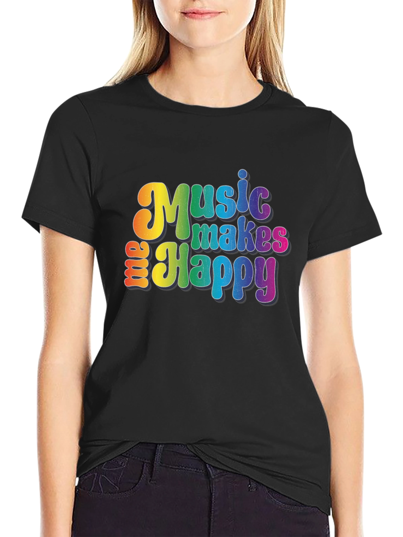 Music Makes Me Happy Graphic Tee - Rainbow Design