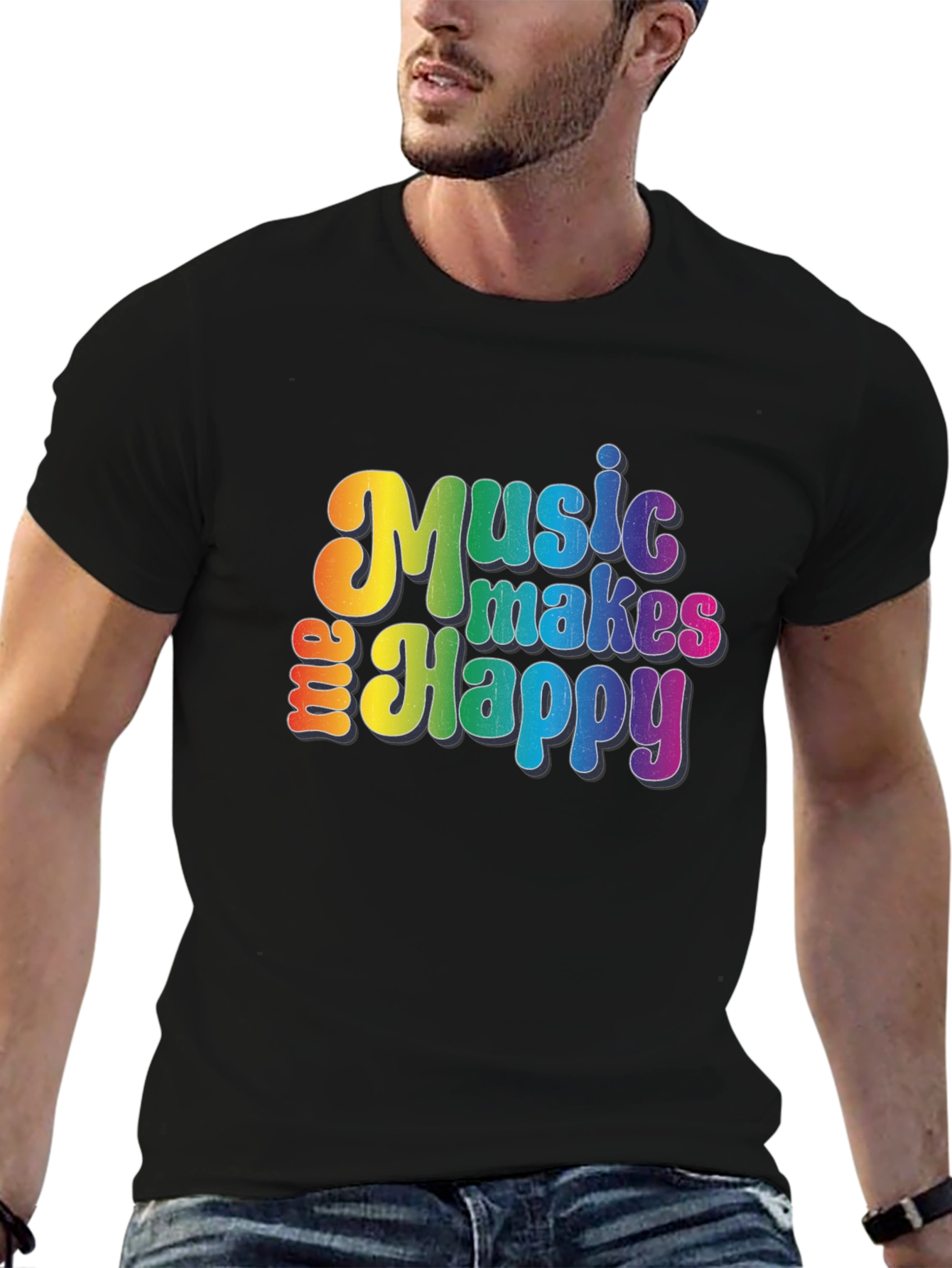 Music Makes Me Happy Graphic Tee - Rainbow Design