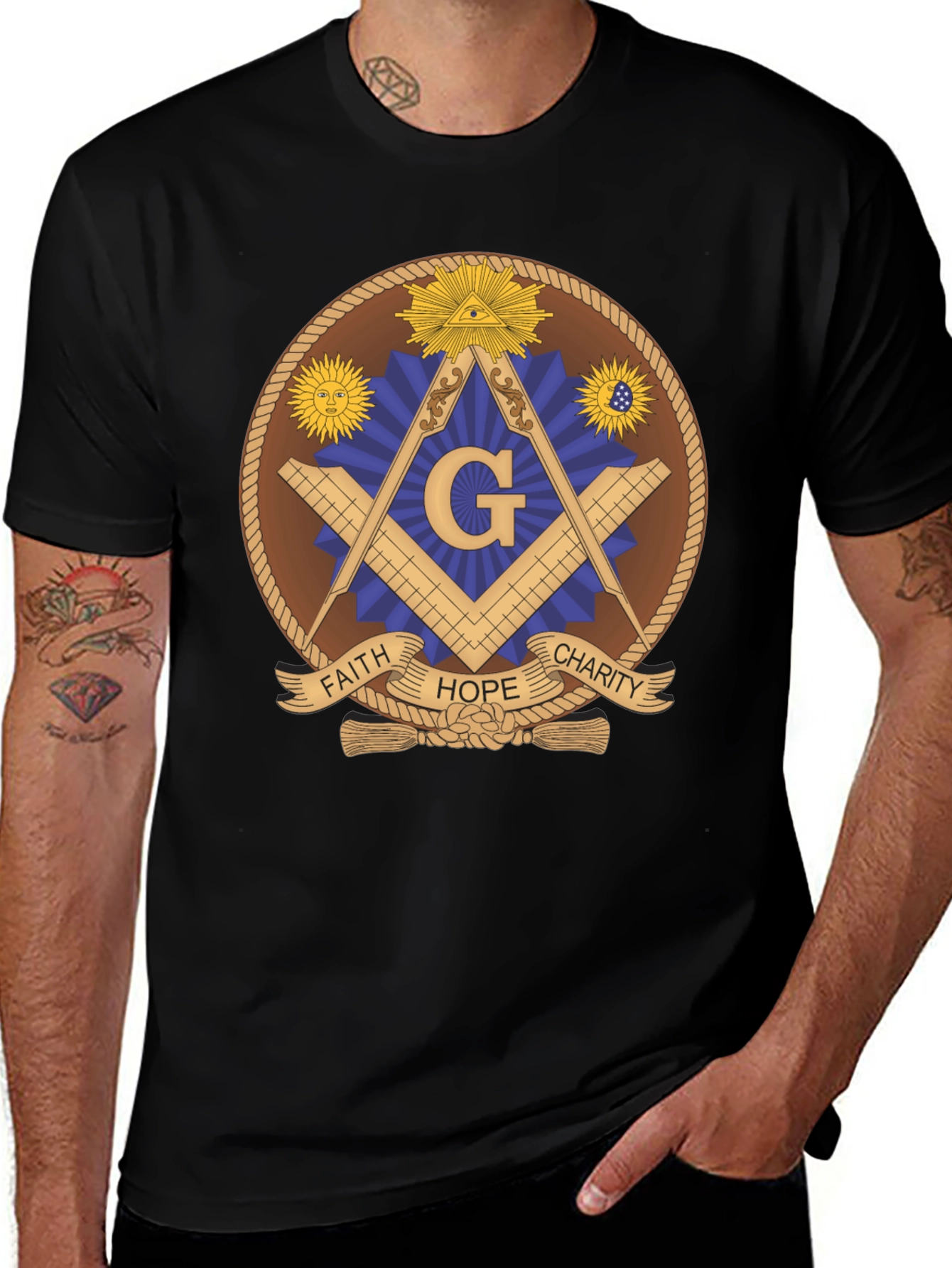 Masonic T-Shirt - Faith Hope Charity Design