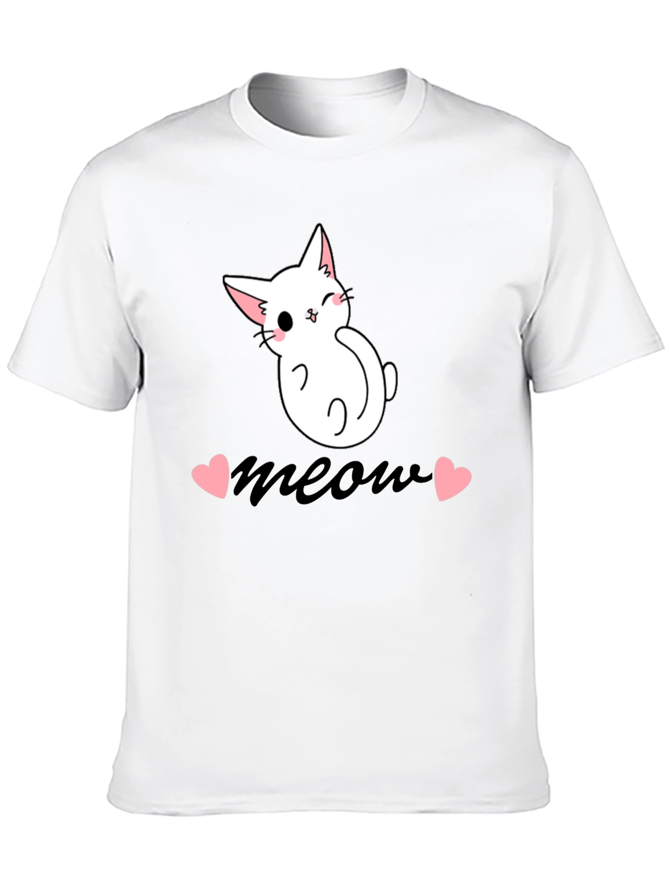 Cute Cat Meow Graphic Tee - Black Cotton T-Shirt