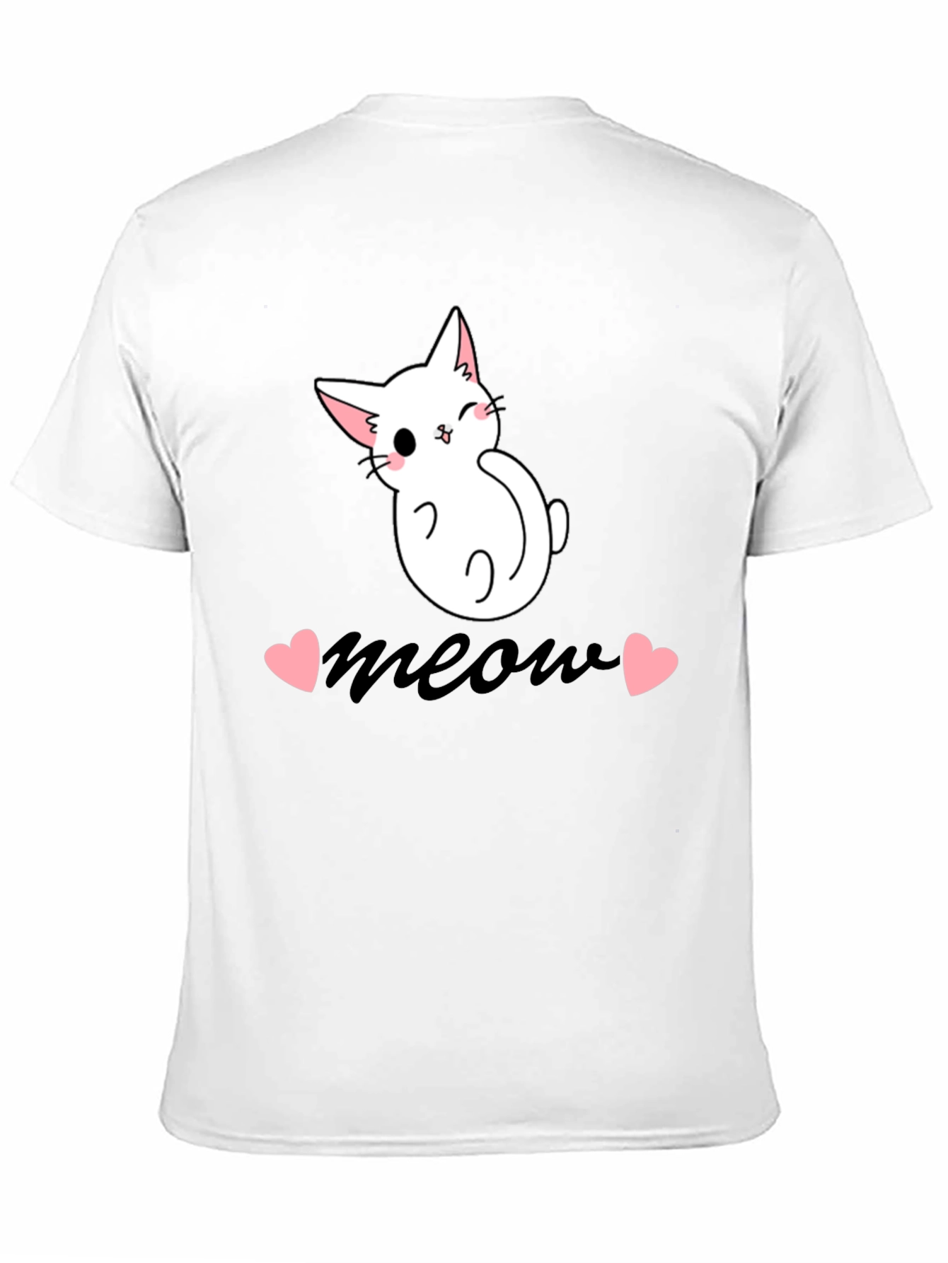Cute Cat Meow Graphic Tee - Black Cotton T-Shirt