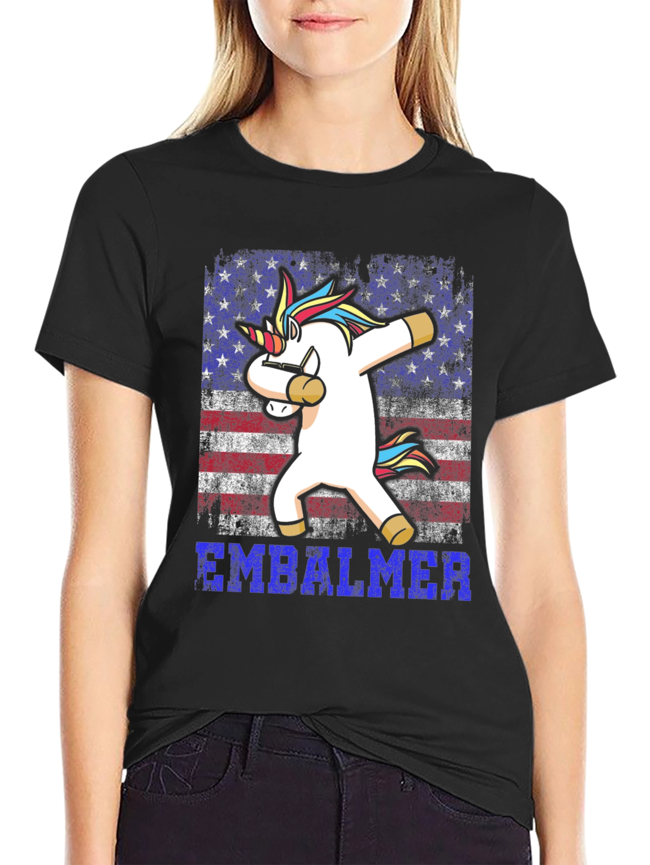 Embalmer Unicorn Dabbing Patriotic T-Shirt