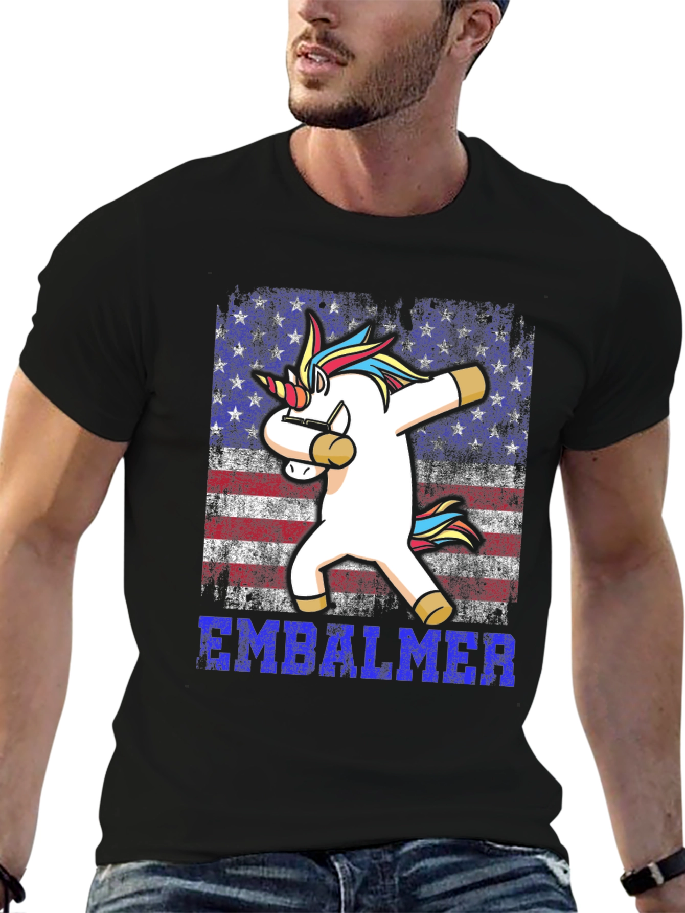 Embalmer Unicorn Dabbing Patriotic T-Shirt