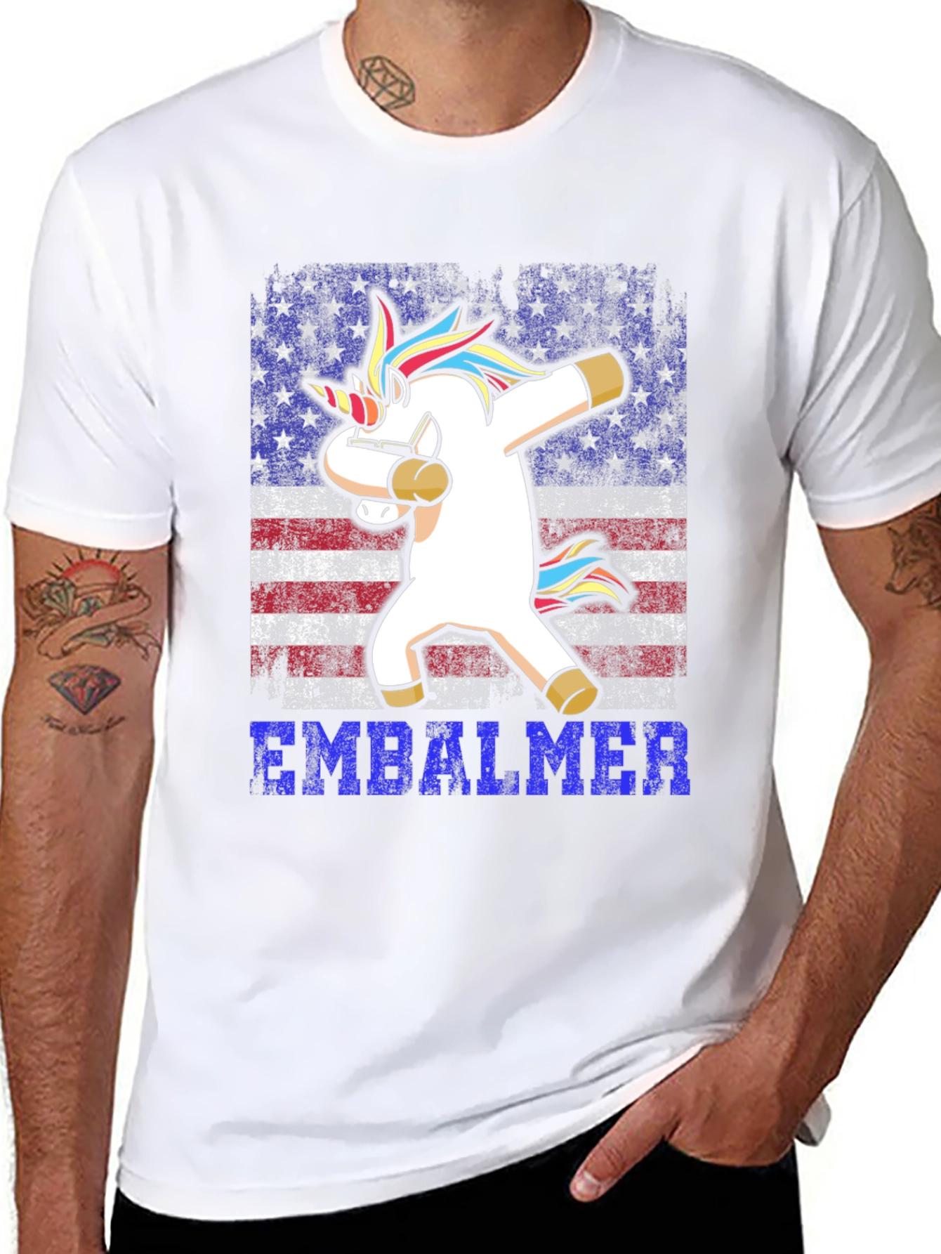 Embalmer Unicorn Dabbing Patriotic T-Shirt