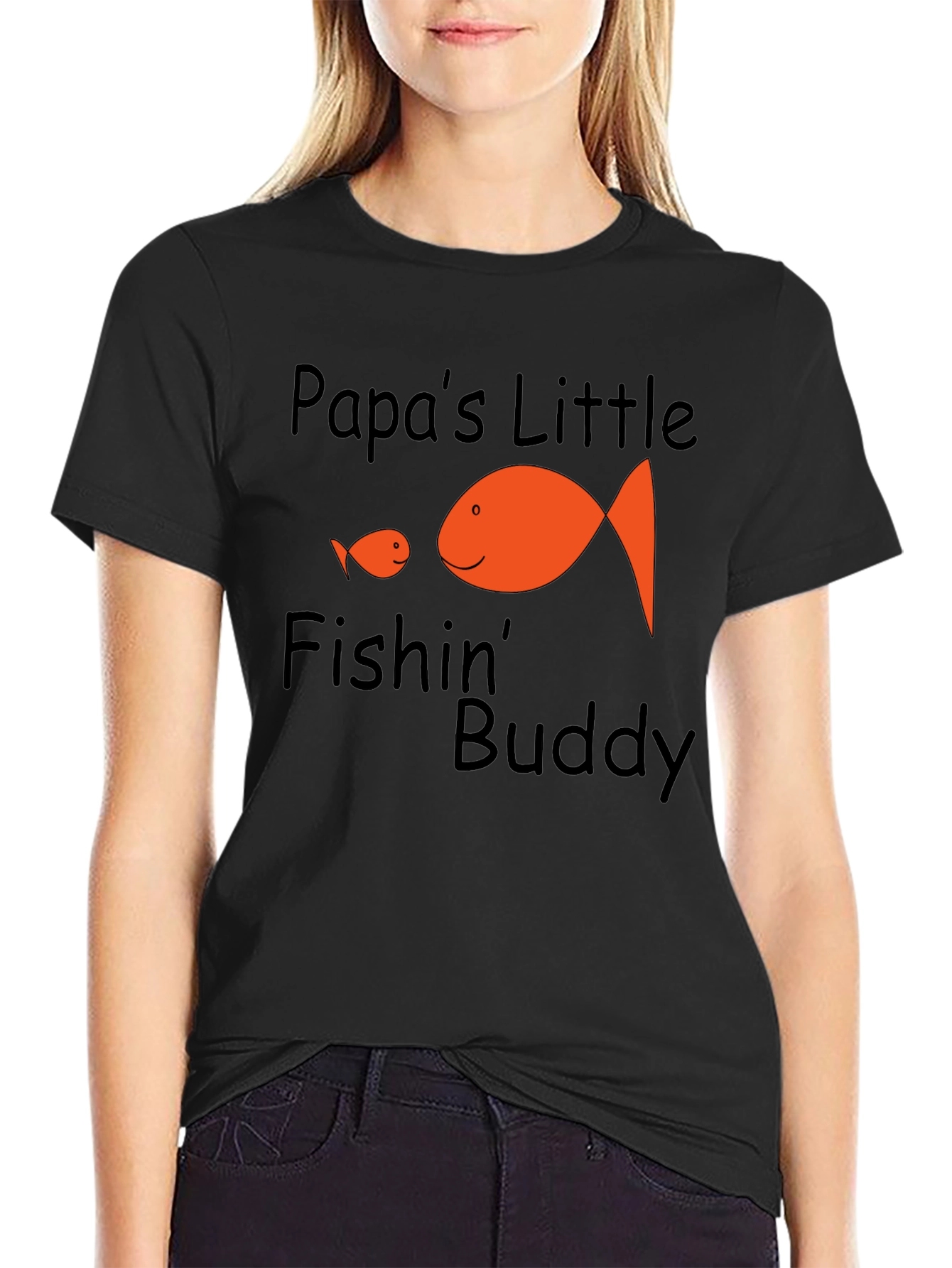 Papas Little Fishin Buddy Black Graphic Tee