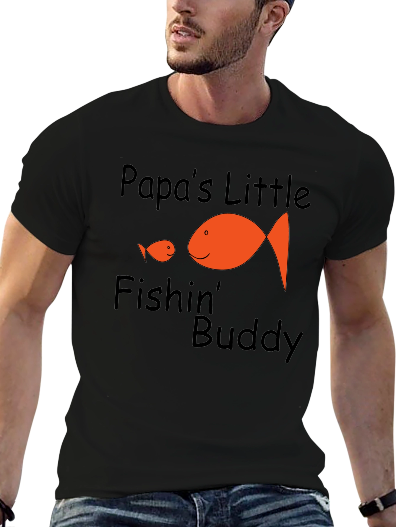Papas Little Fishin Buddy Black Graphic Tee