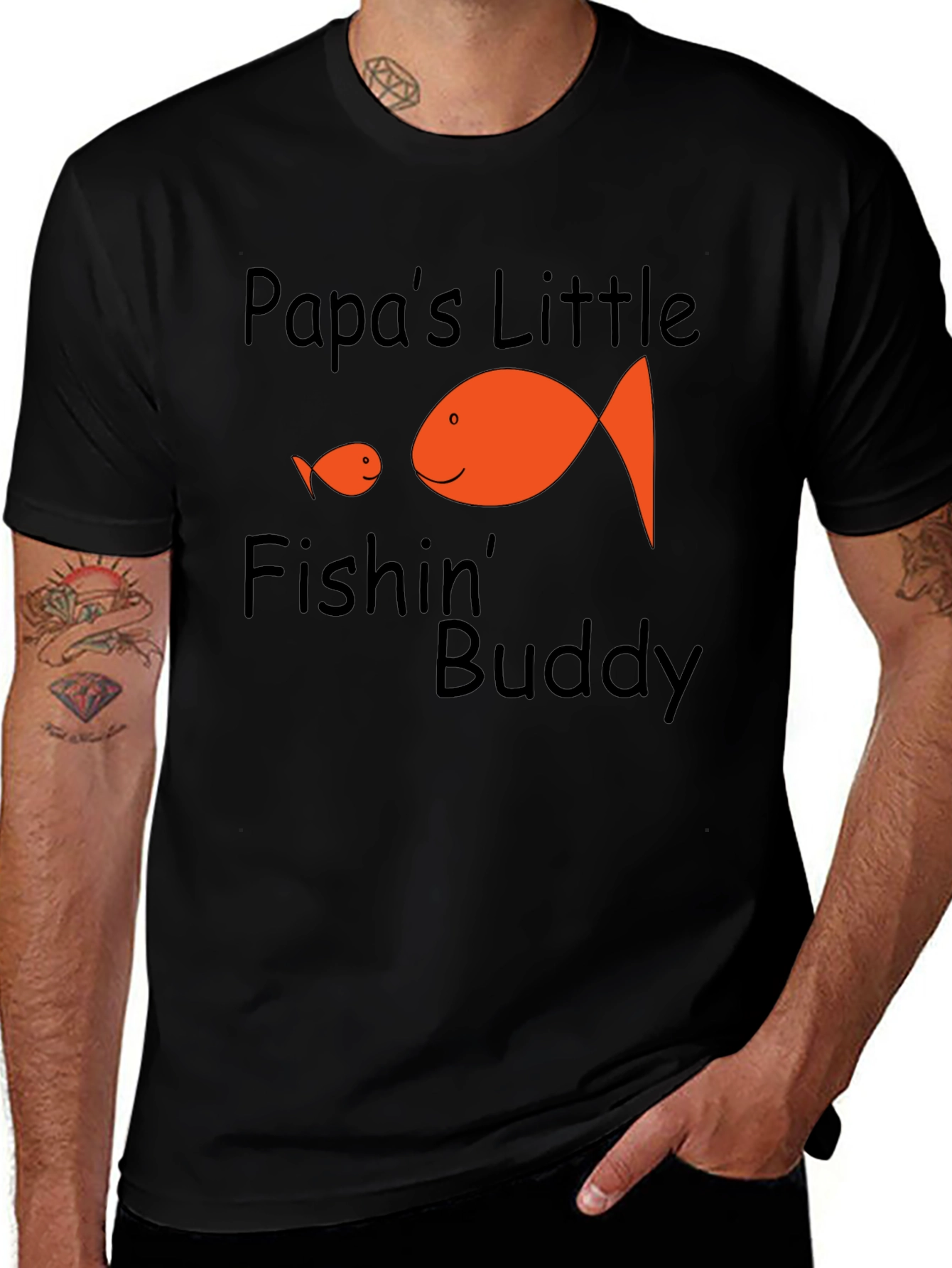 Papas Little Fishin Buddy Black Graphic Tee