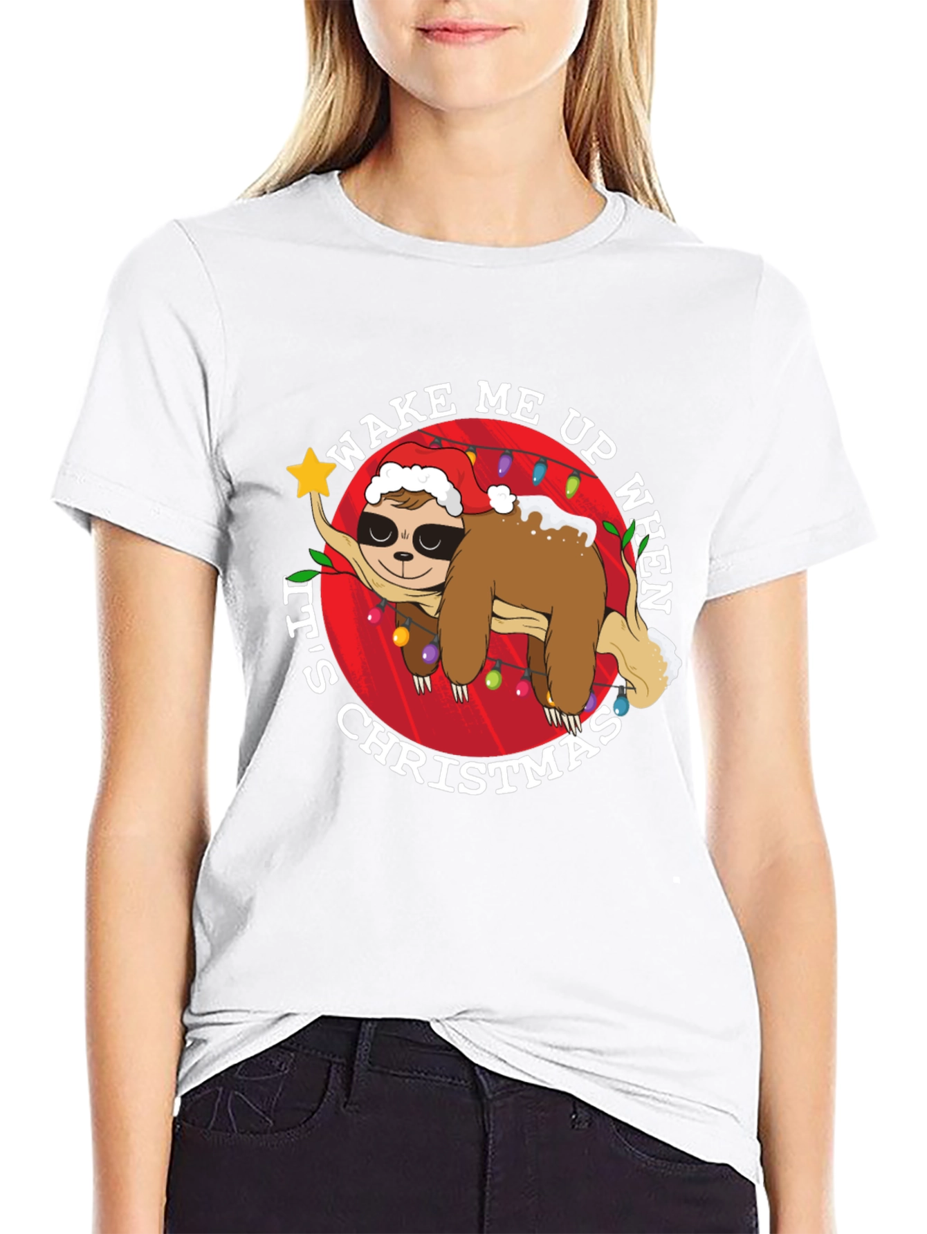 Wake Me Up Christmas Sloth Graphic Tee