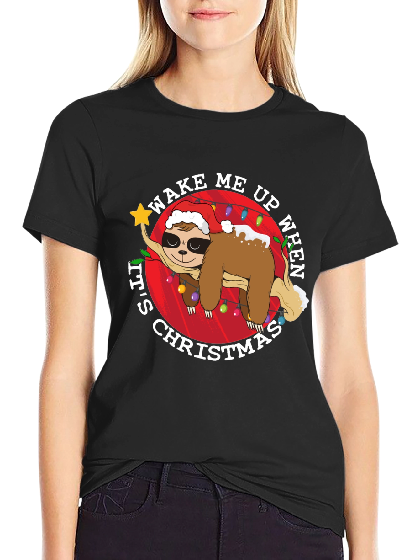 Wake Me Up Christmas Sloth Graphic Tee