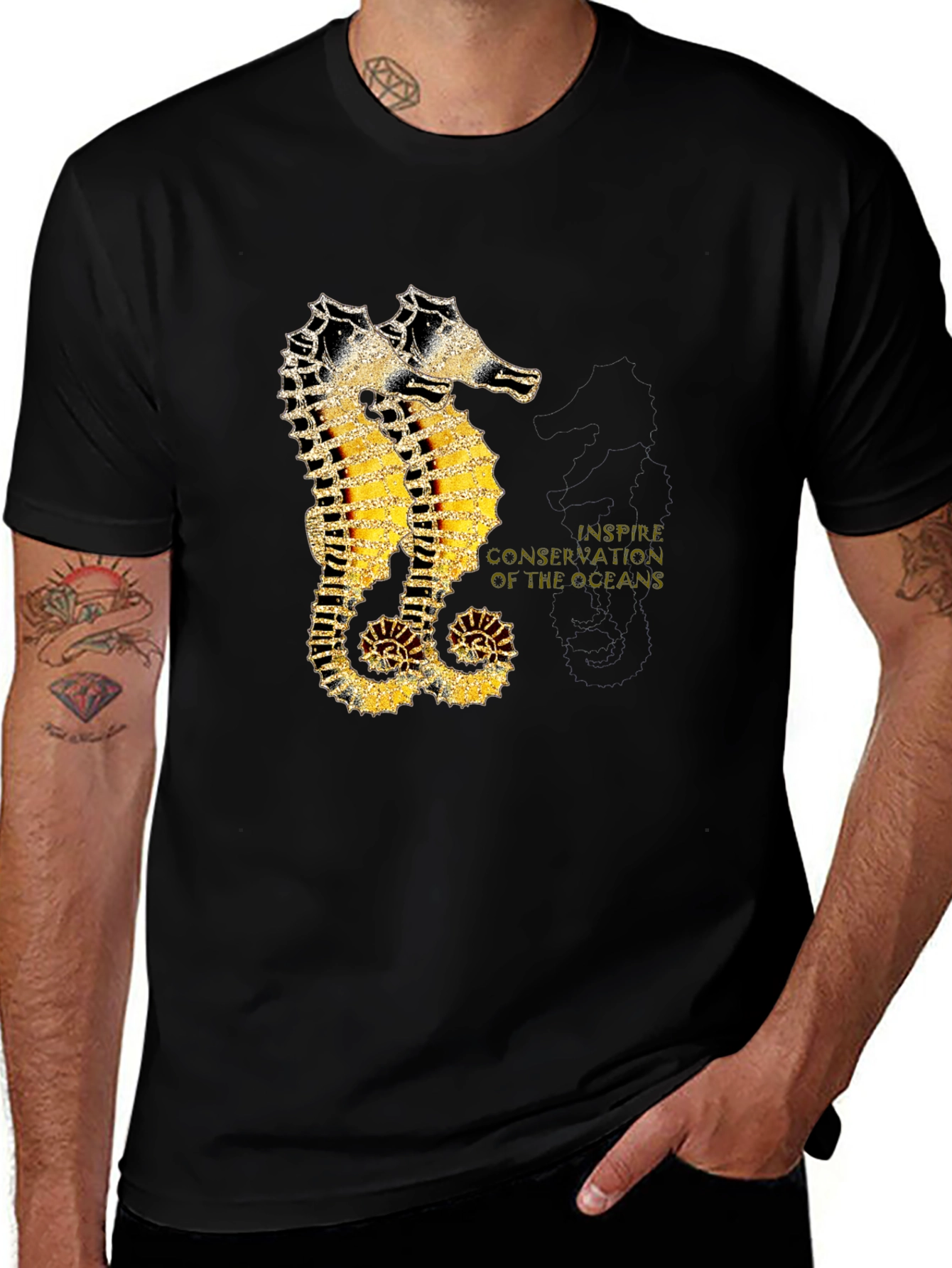 Seahorse Inspire Oceans Conservation Black T-Shirt