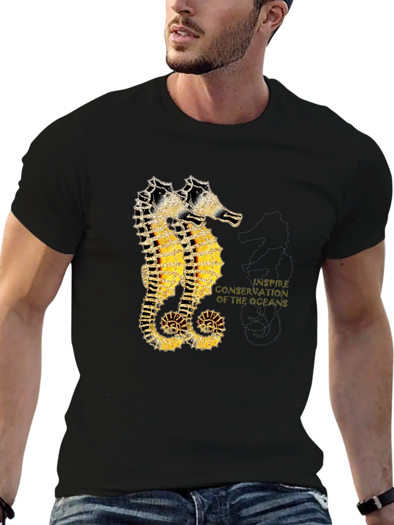 Seahorse Inspire Oceans Conservation Black T-Shirt