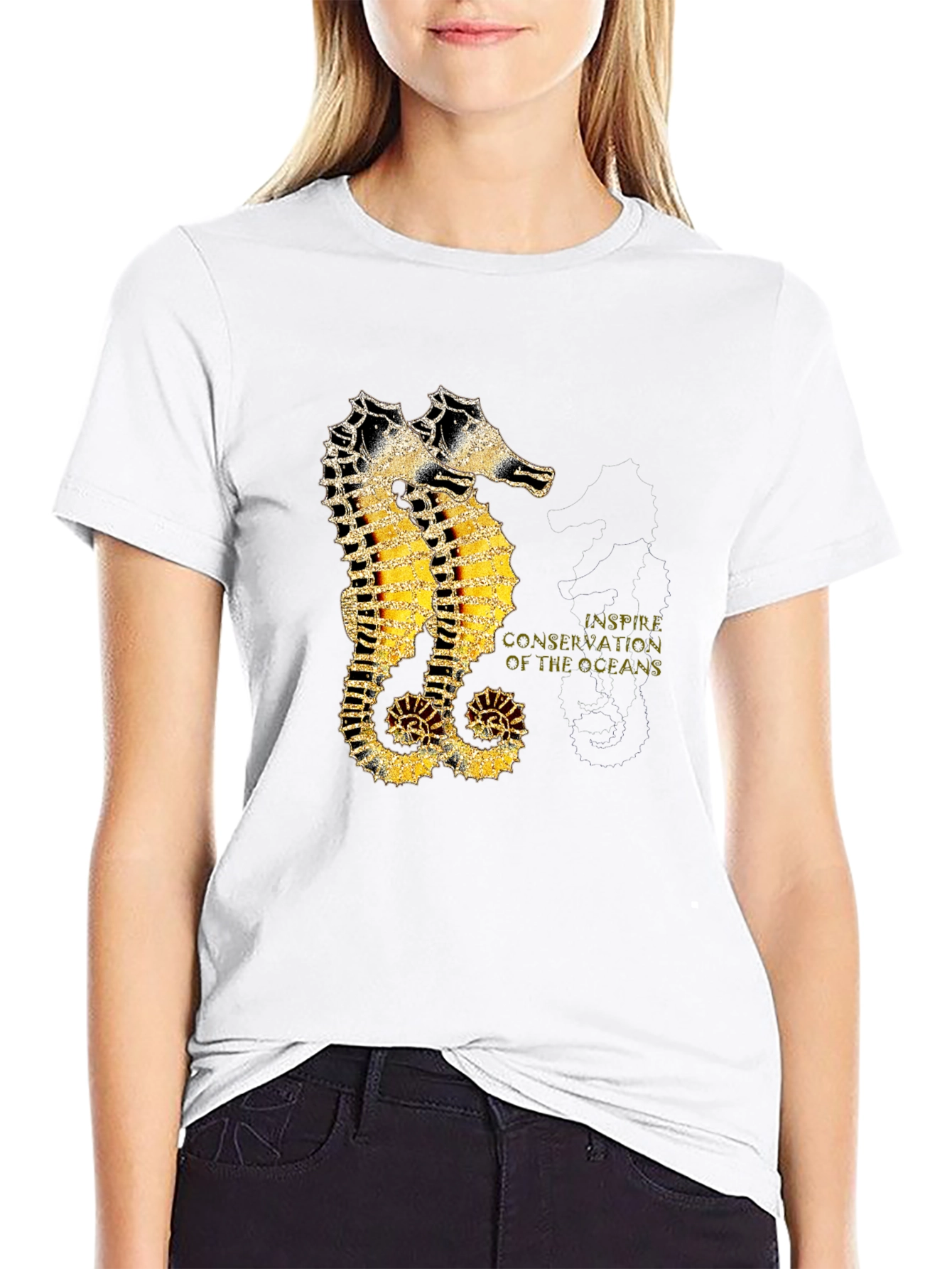 Seahorse Inspire Oceans Conservation Black T-Shirt