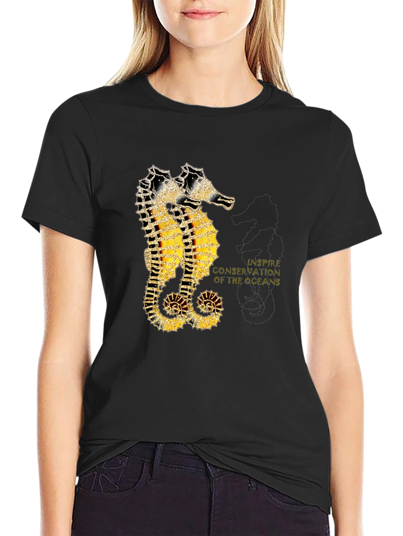 Seahorse Inspire Oceans Conservation Black T-Shirt