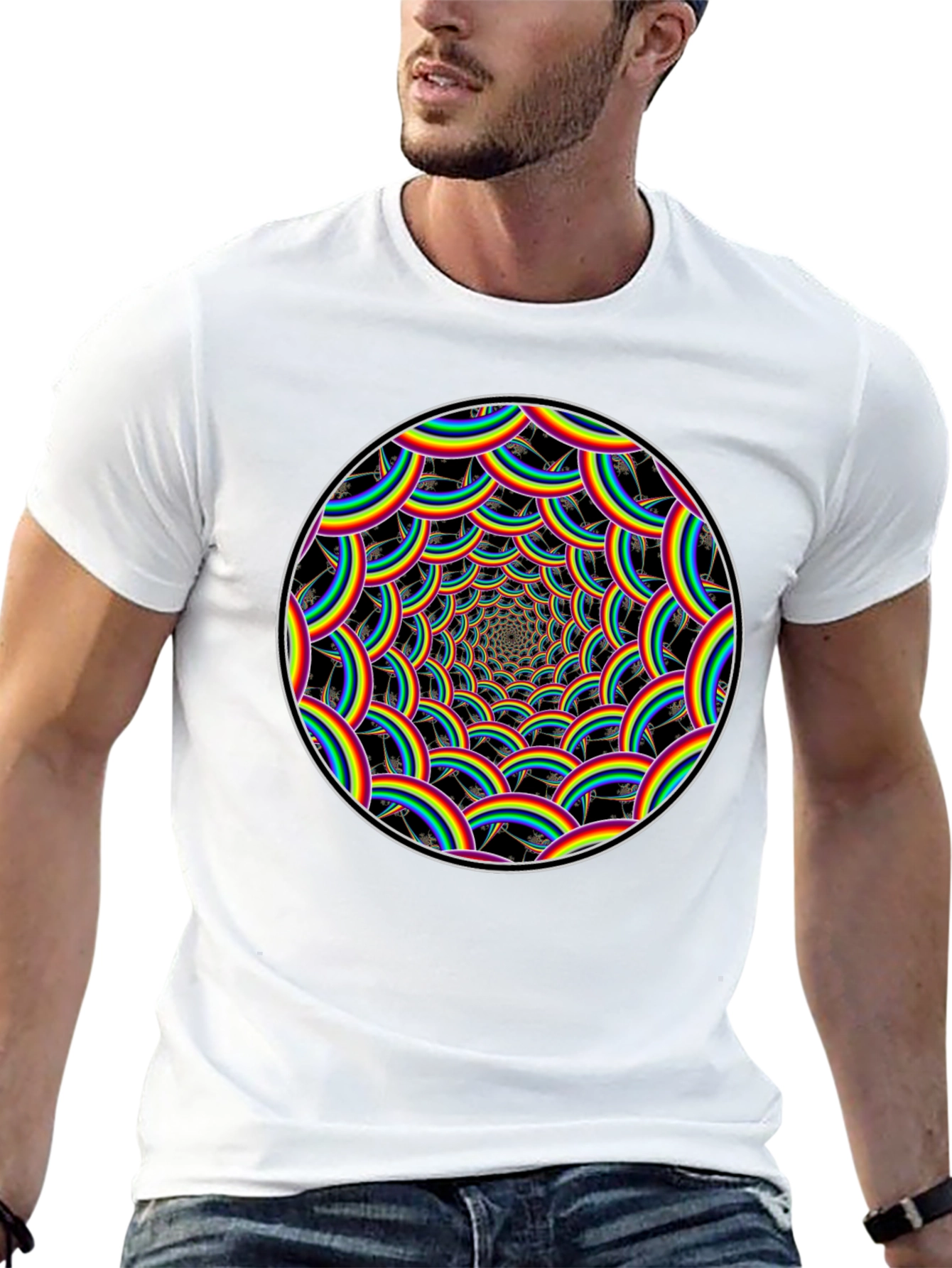 Rainbow Swirl Graphic Tee - Black Cotton T-Shirt