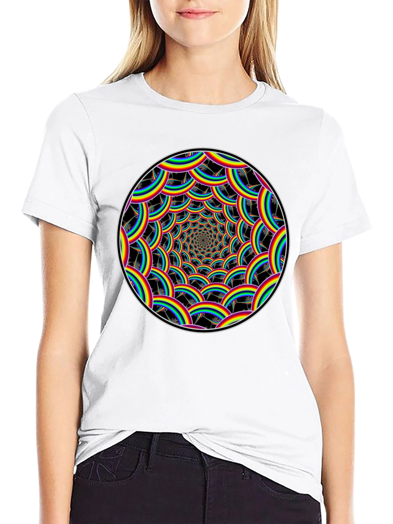 Rainbow Swirl Graphic Tee - Black Cotton T-Shirt