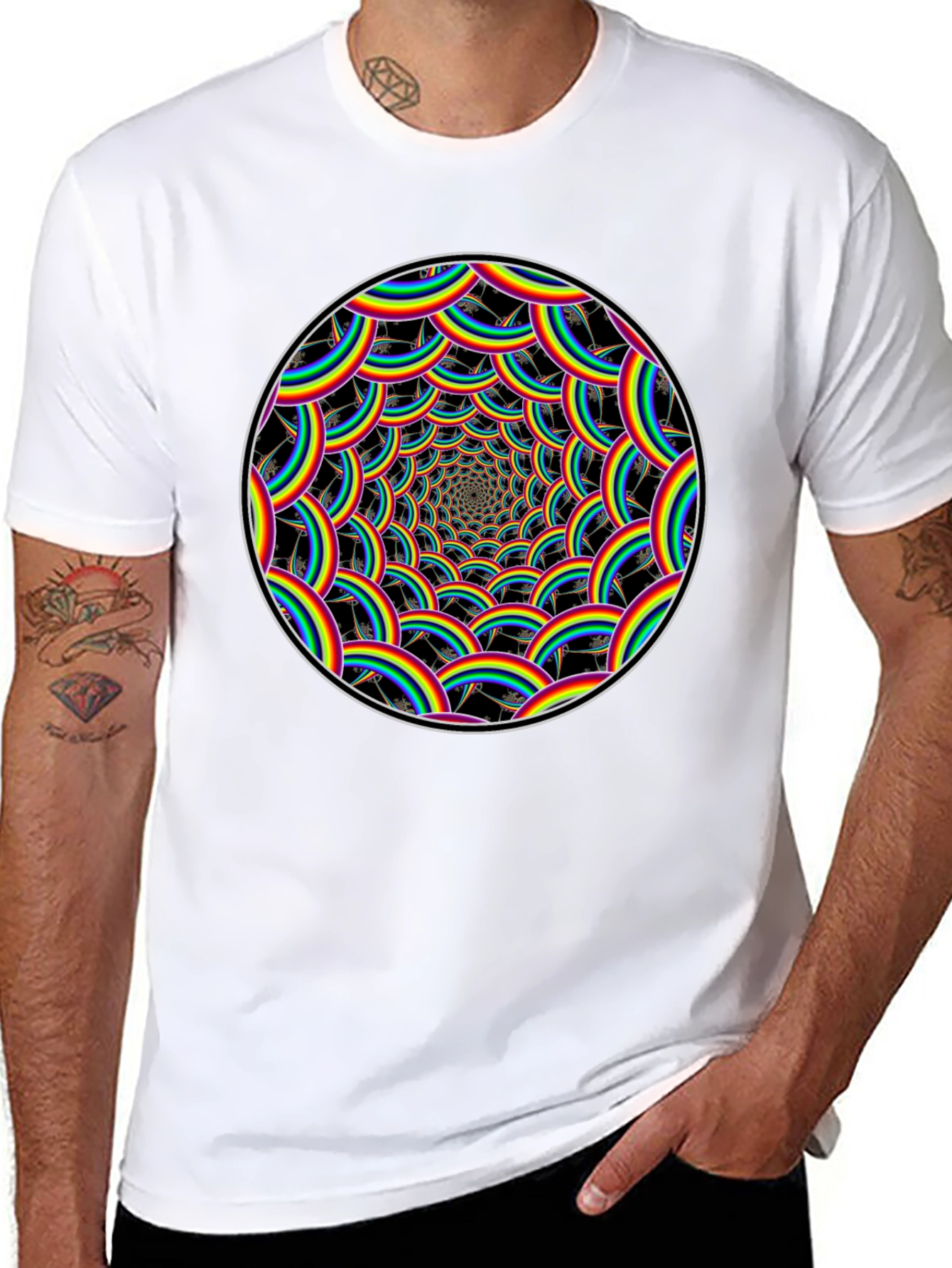 Rainbow Swirl Graphic Tee - Black Cotton T-Shirt