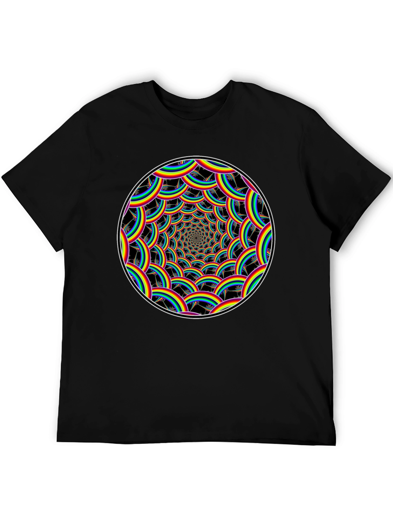 Rainbow Swirl Graphic Tee - Black Cotton T-Shirt