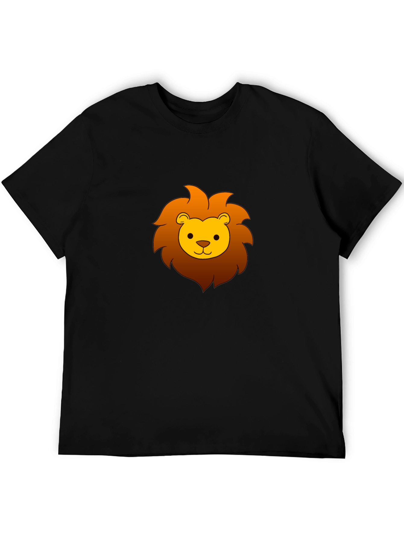 Cute Cartoon Lion Graphic Tee - Black Cotton T-Shirt
