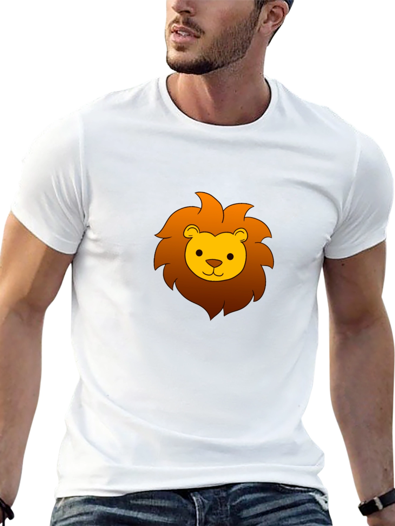 Cute Cartoon Lion Graphic Tee - Black Cotton T-Shirt