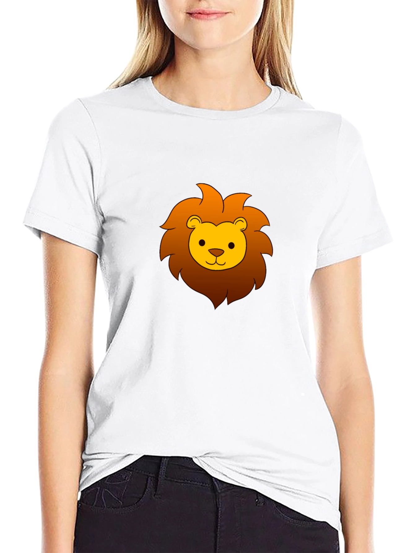 Cute Cartoon Lion Graphic Tee - Black Cotton T-Shirt
