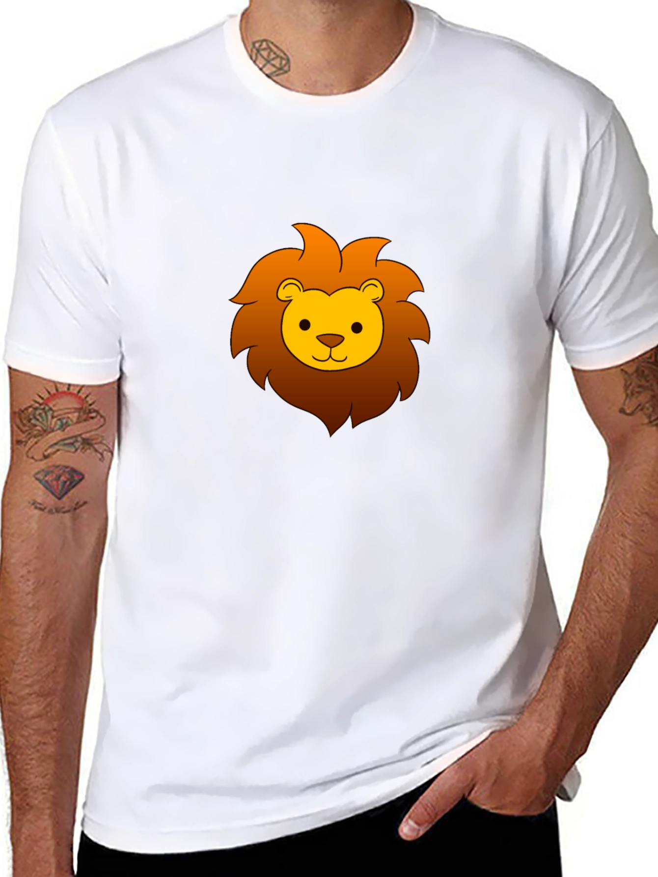 Cute Cartoon Lion Graphic Tee - Black Cotton T-Shirt