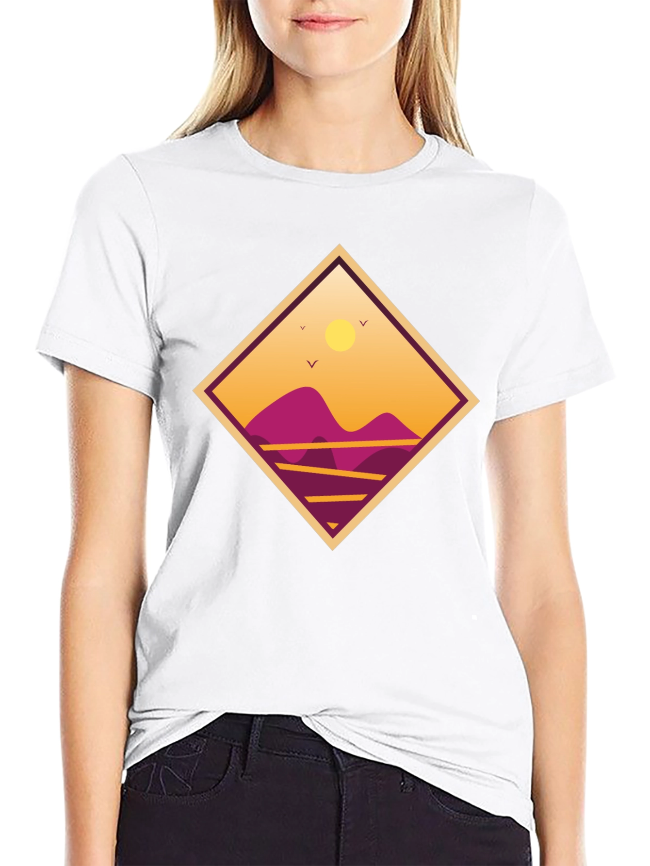 Sunset Mountain Graphic Tee - Black Cotton T-Shirt