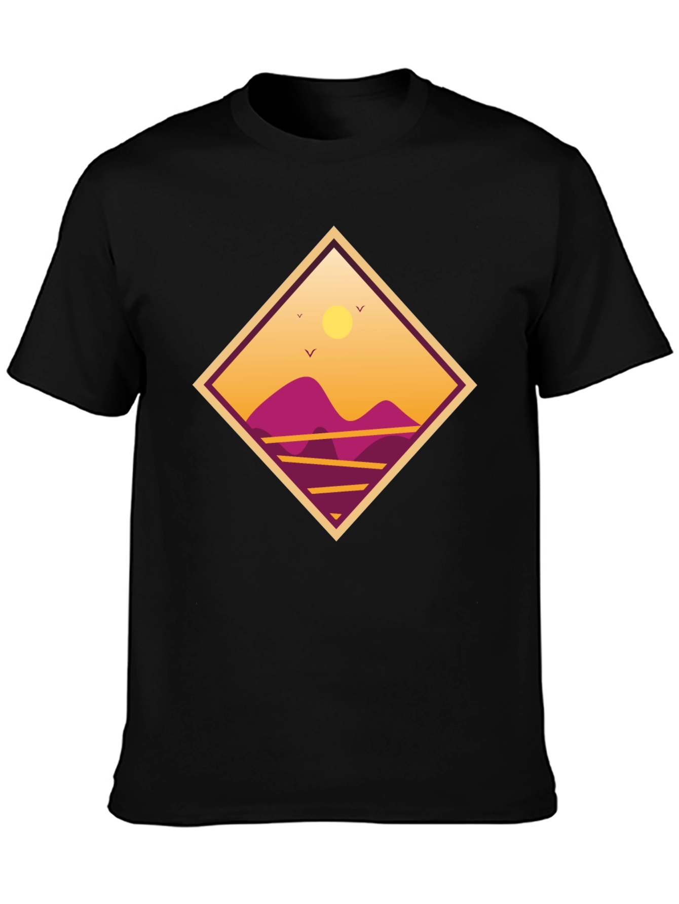 Sunset Mountain Graphic Tee - Black Cotton T-Shirt