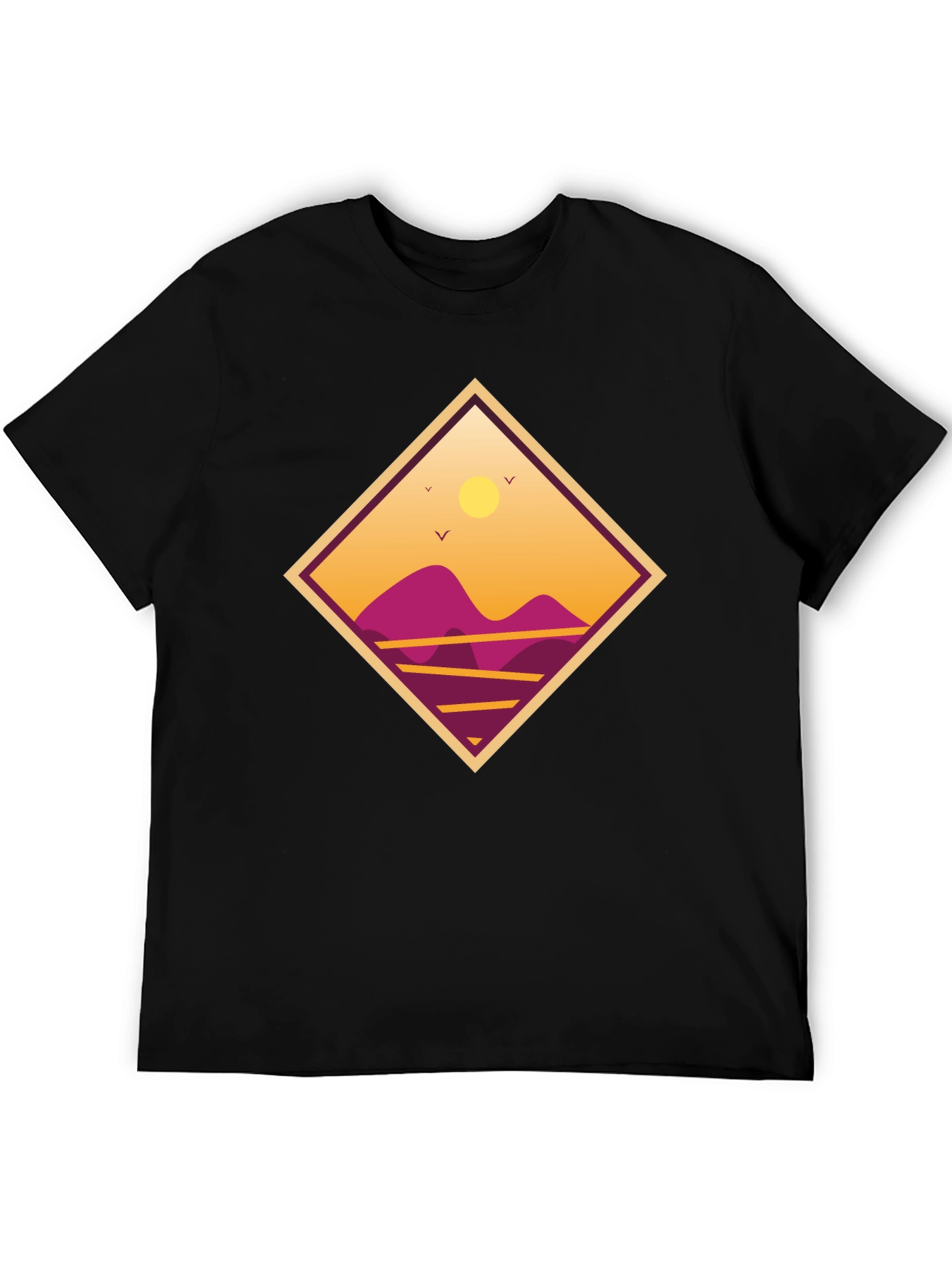 Sunset Mountain Graphic Tee - Black Cotton T-Shirt