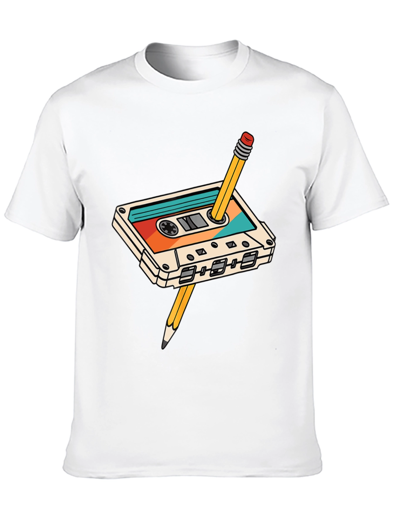 Retro Cassette Tape & Pencil Black T-Shirt