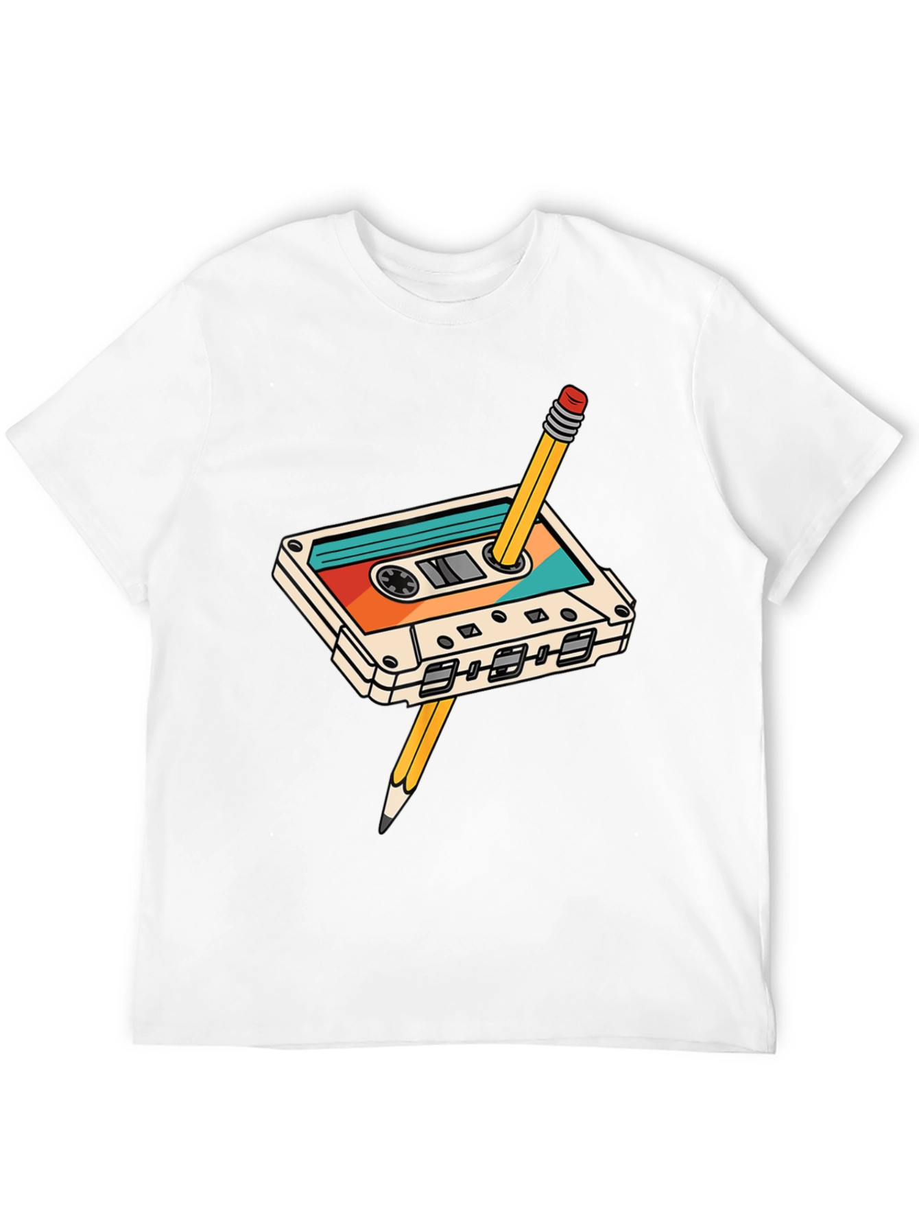 Retro Cassette Tape & Pencil Black T-Shirt
