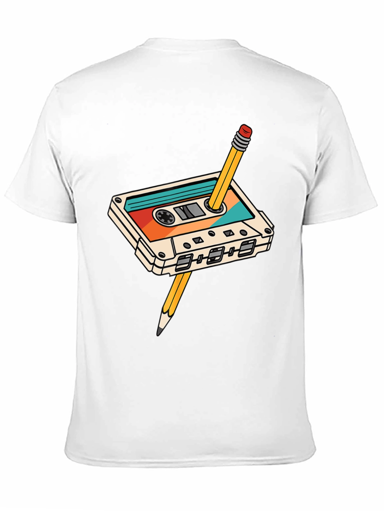Retro Cassette Tape & Pencil Black T-Shirt