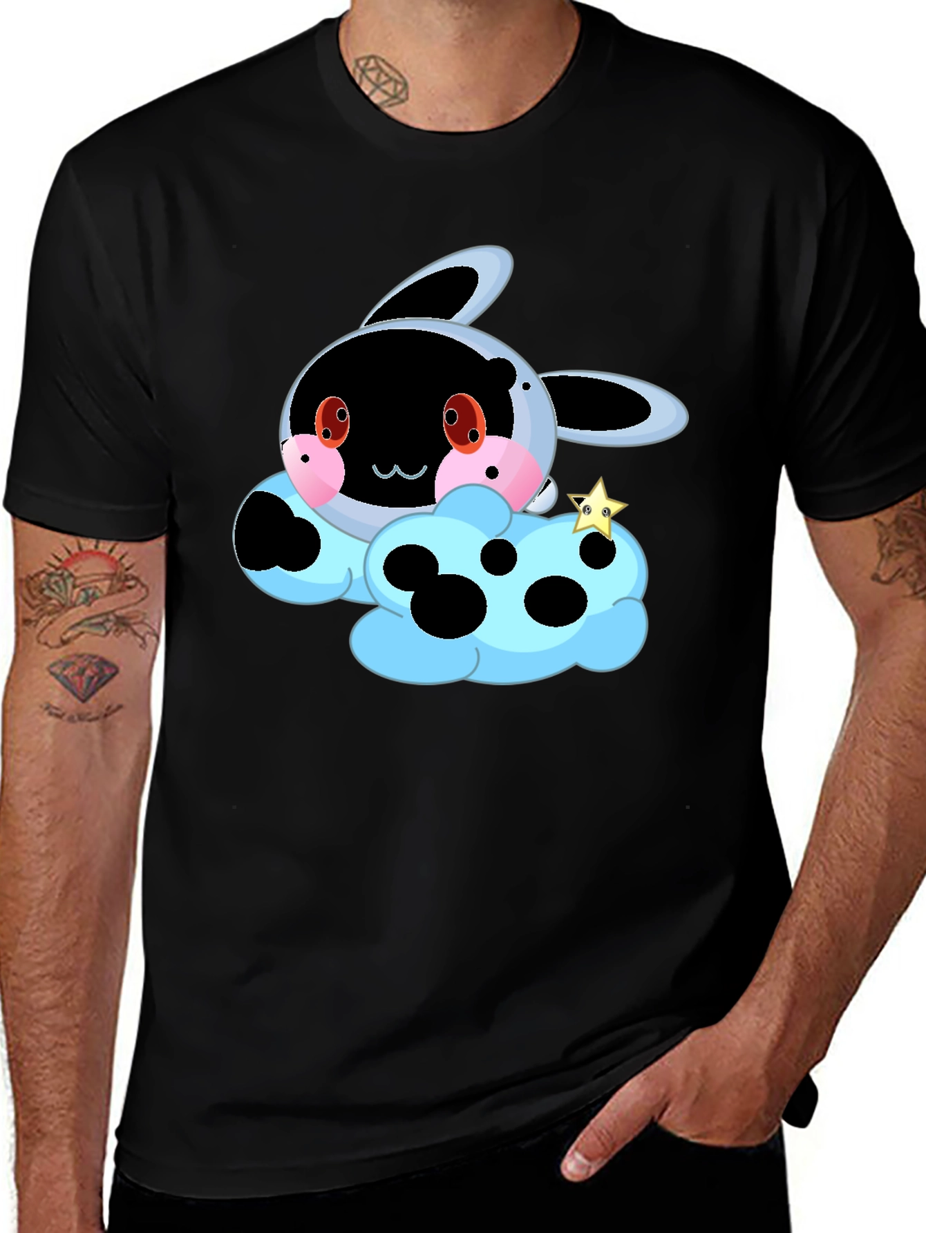 Cute Cartoon Cloud T-Shirt - Black