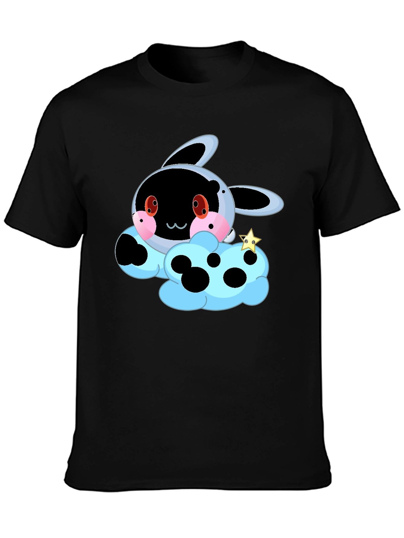 Cute Cartoon Cloud T-Shirt - Black