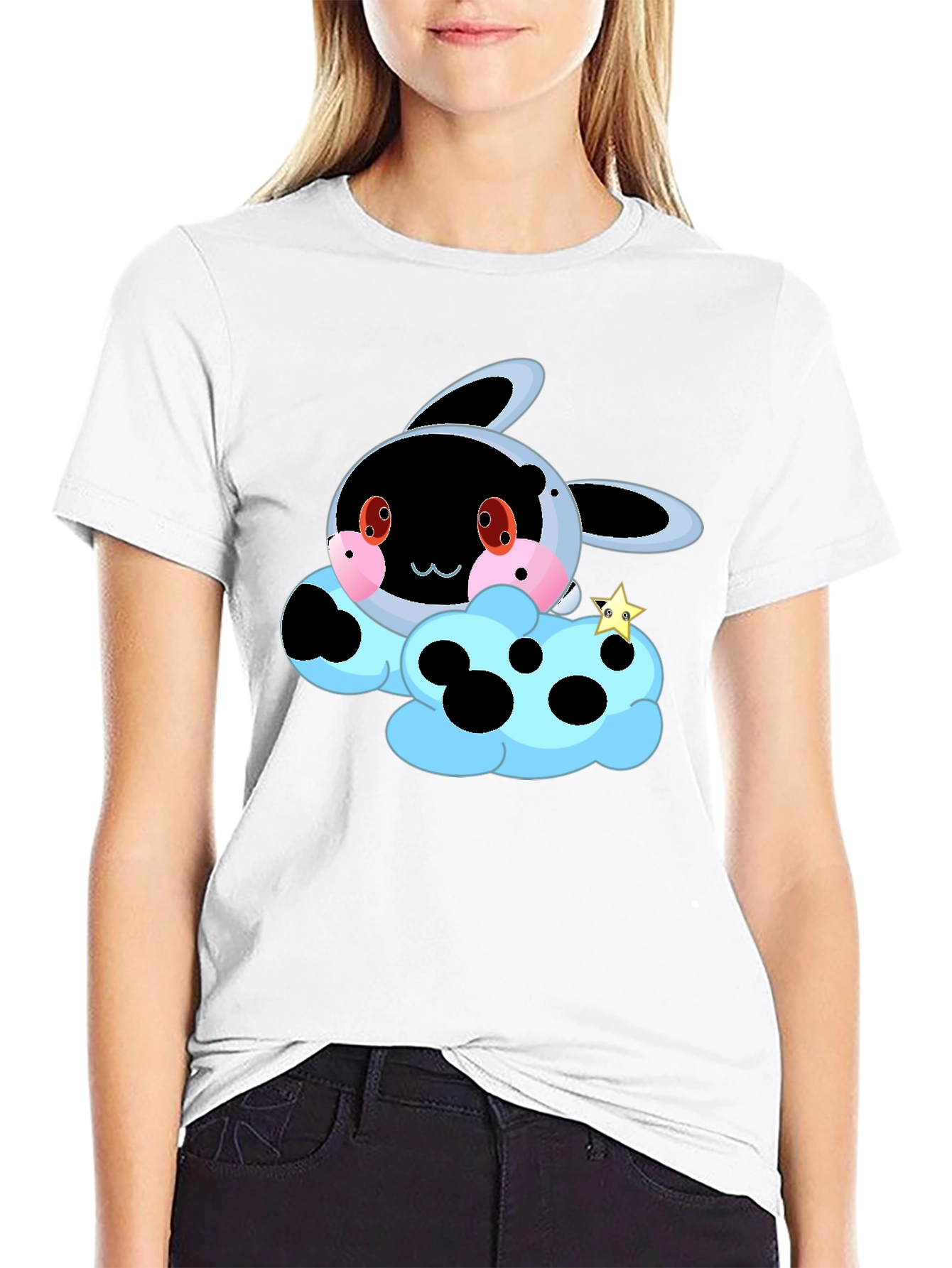 Cute Cartoon Cloud T-Shirt - Black