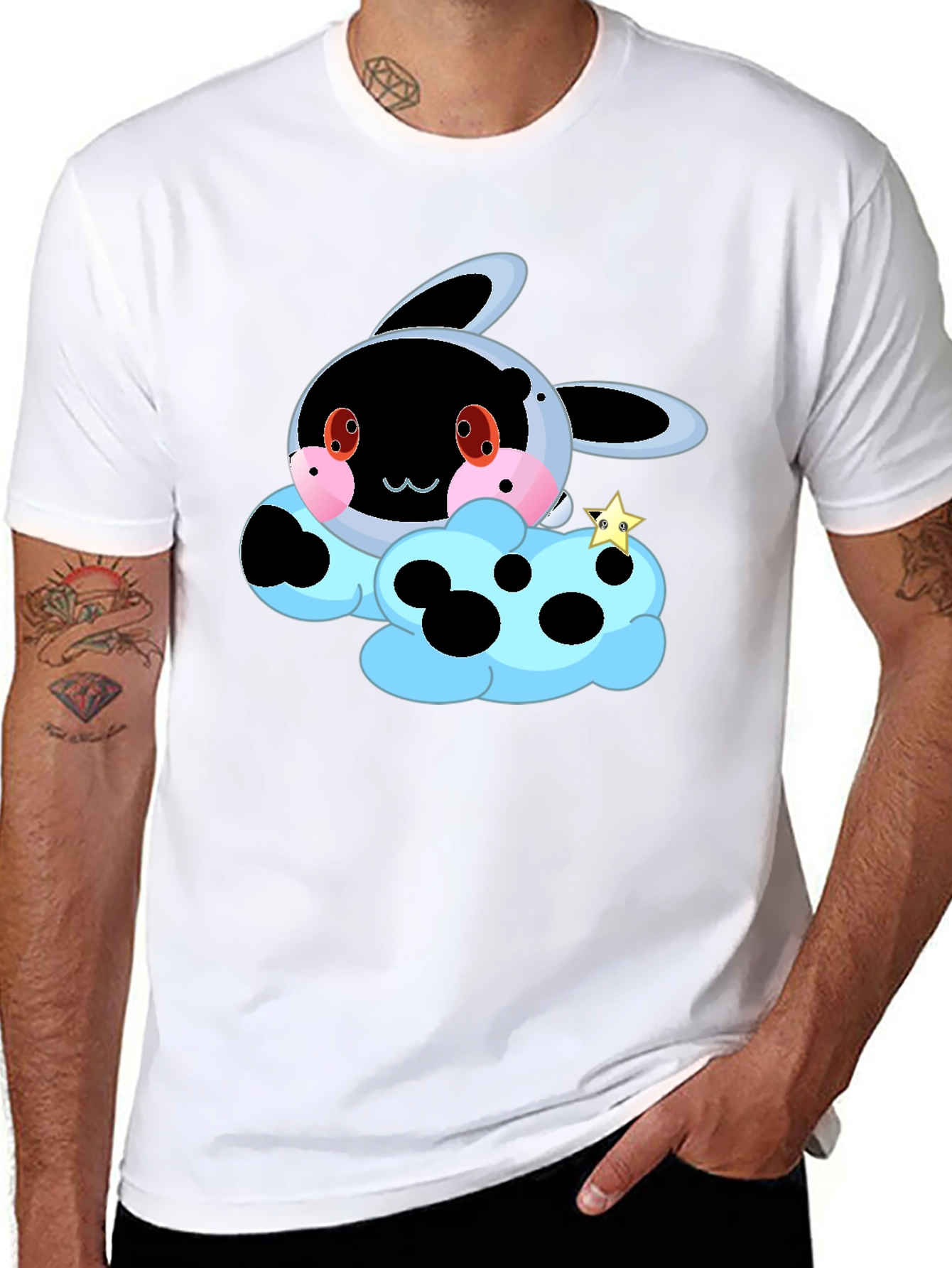 Cute Cartoon Cloud T-Shirt - Black
