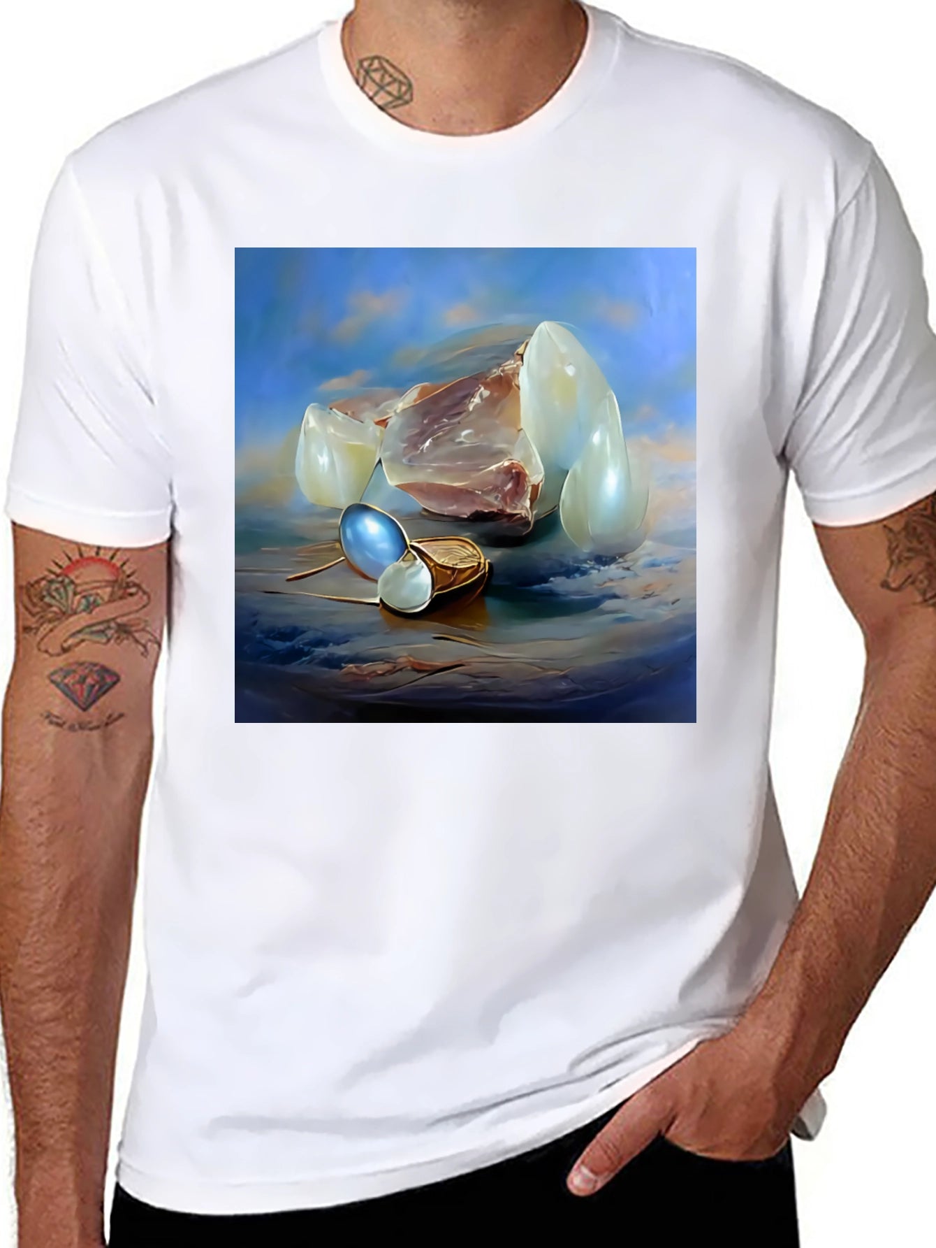 Surrealist Pearl Still Life Black T-Shirt
