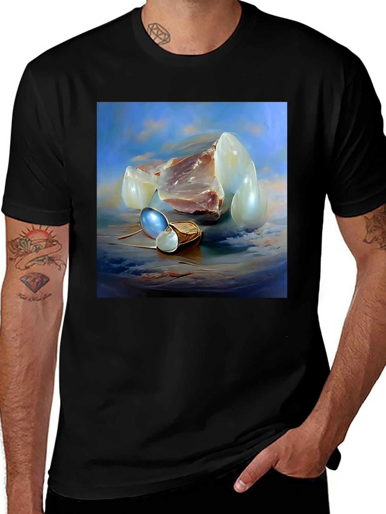 Surrealist Pearl Still Life Black T-Shirt